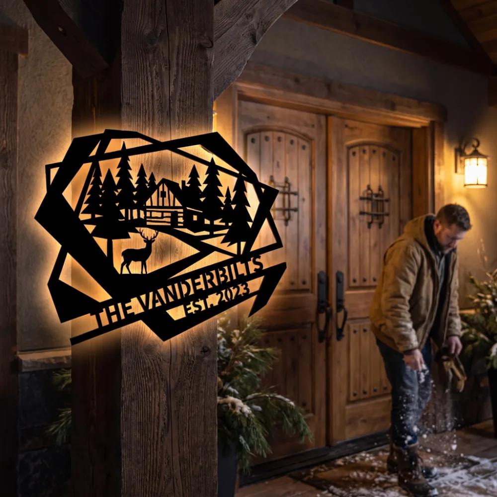 Custom Cabin Metal Wall Art – Wilderness Lodge Address Sign, Outdoor Porch Decor — 3