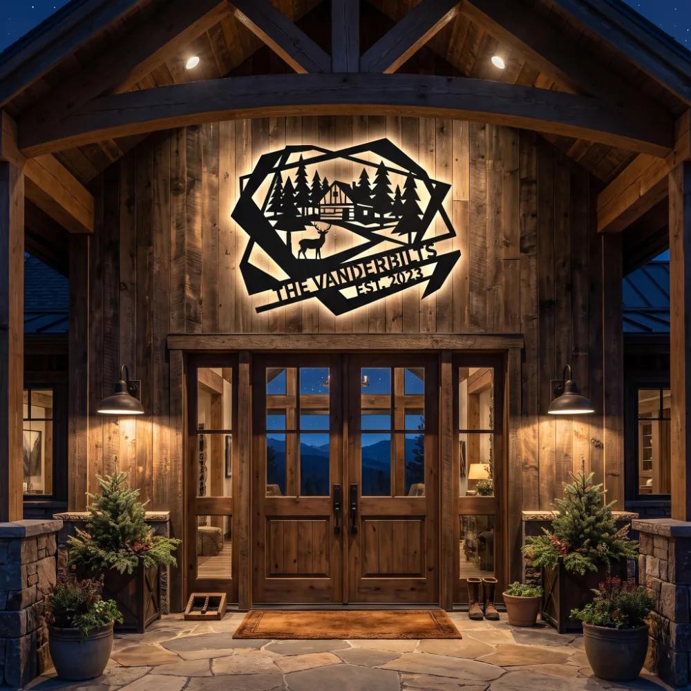Custom Cabin Metal Wall Art – Wilderness Lodge Address Sign, Outdoor Porch Decor — 5