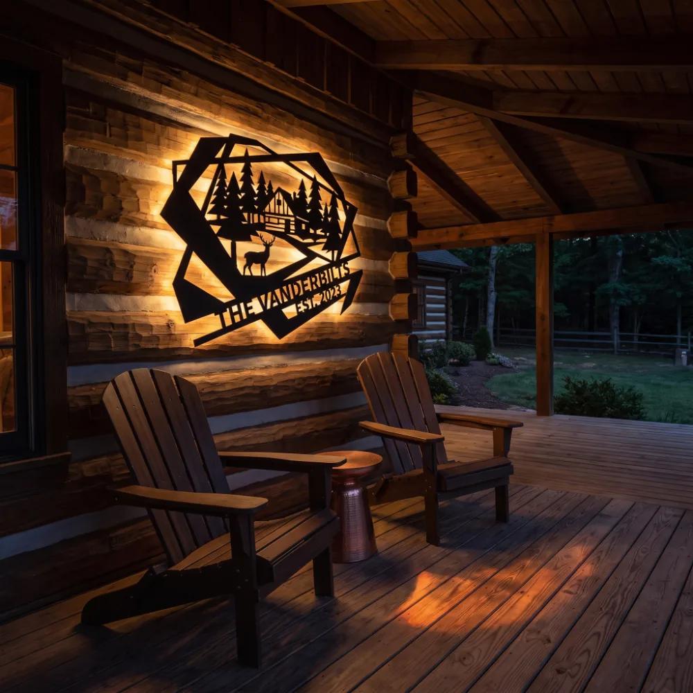 Custom Cabin Metal Wall Art – Wilderness Lodge Address Sign, Outdoor Porch Decor — 6