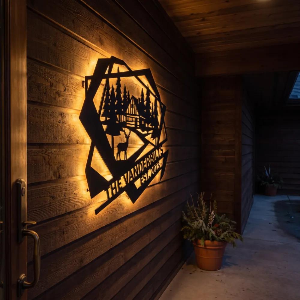 Custom Cabin Metal Wall Art – Wilderness Lodge Address Sign, Outdoor Porch Decor — 7