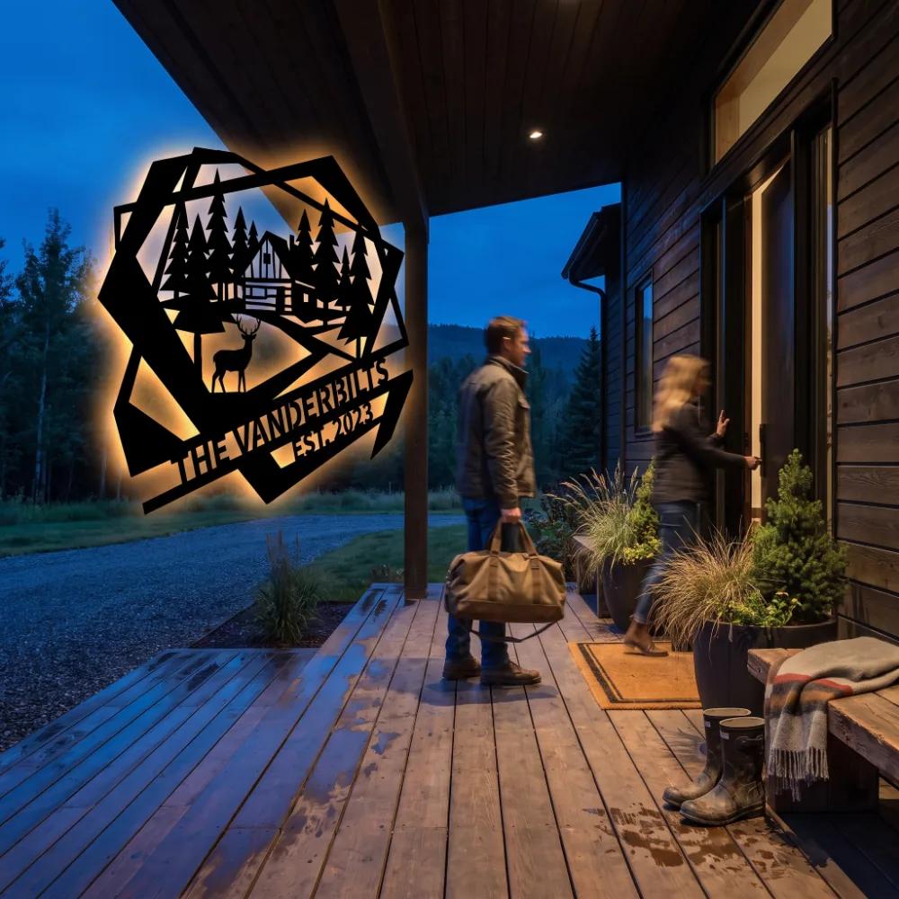 Custom Cabin Metal Wall Art – Wilderness Lodge Address Sign, Outdoor Porch Decor — 9