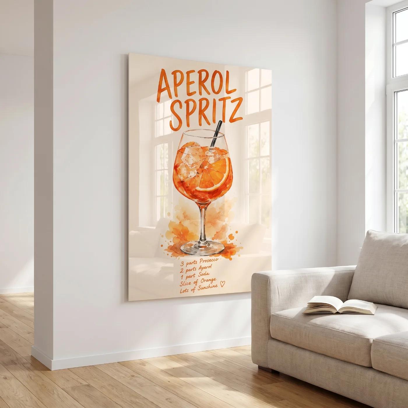 Aperol Spritz Cocktail Recipe Watercolor Bar Cart | Glass Wall Decor — 2