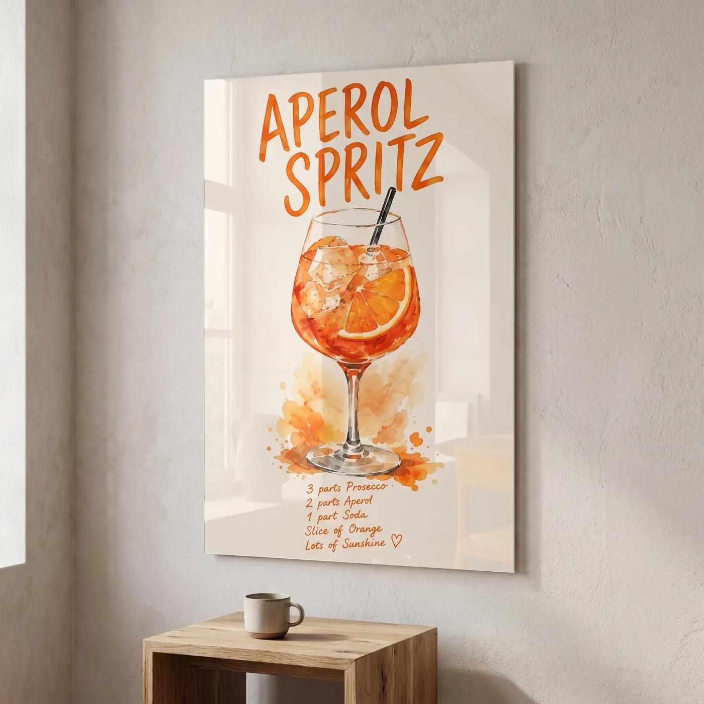 Aperol Spritz Cocktail Recipe Watercolor Bar Cart | Glass Wall Decor — 3