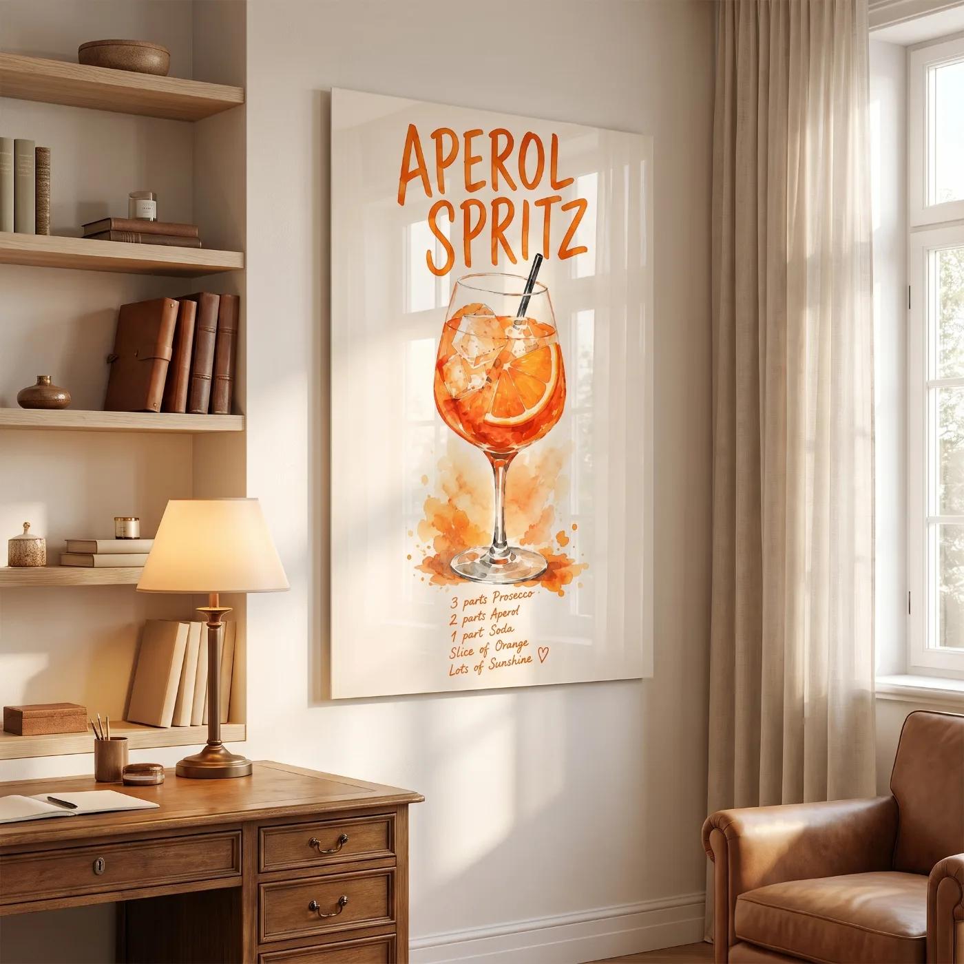 Aperol Spritz Cocktail Recipe Watercolor Bar Cart | Glass Wall Decor — 4
