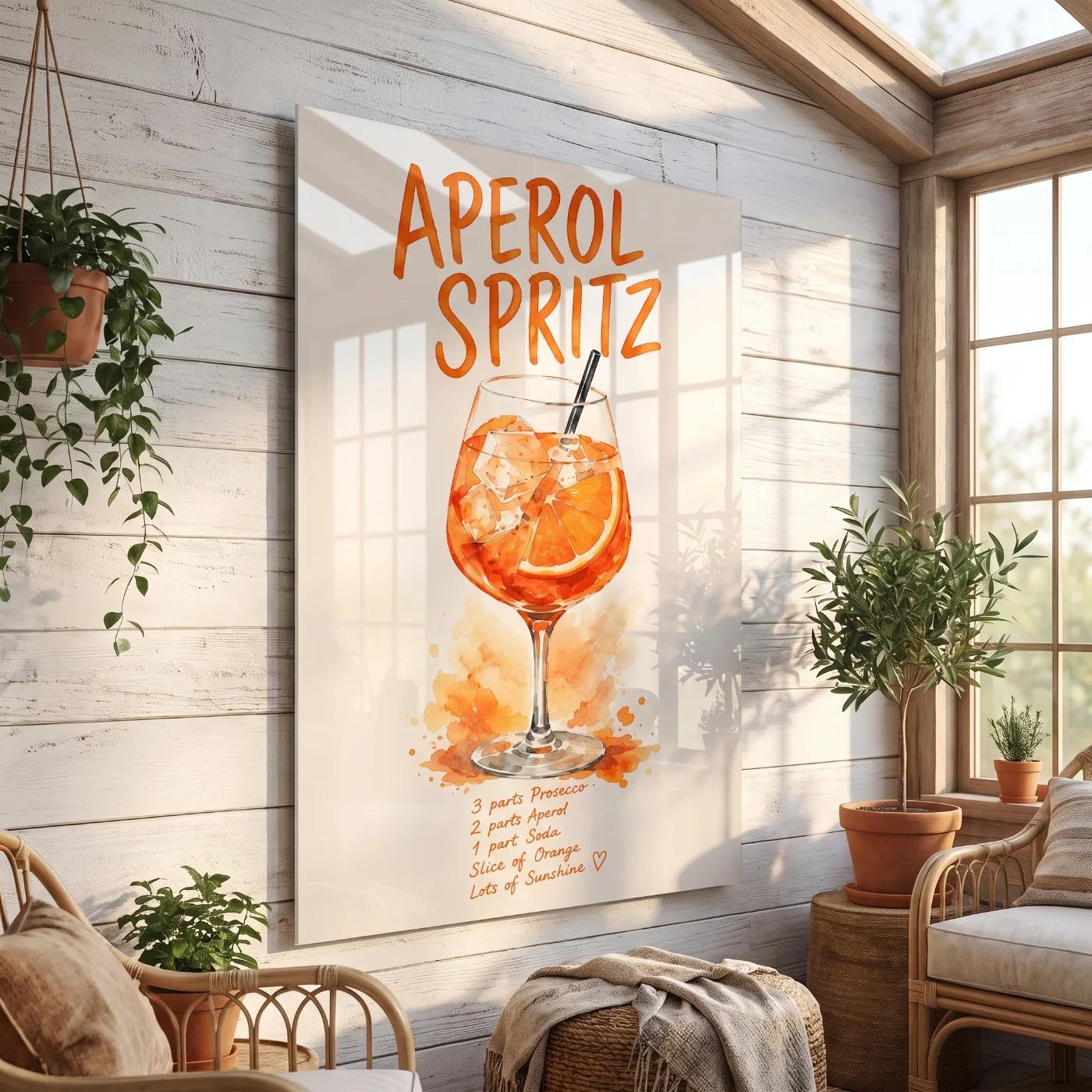 Aperol Spritz Cocktail Recipe Watercolor Bar Cart | Glass Wall Decor — 5