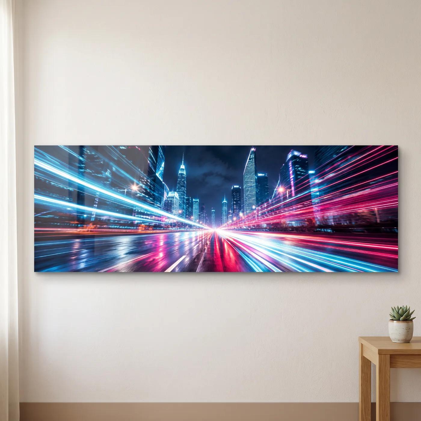 City Light Trails Wall Art Neon Skyline | Glass Wall Art