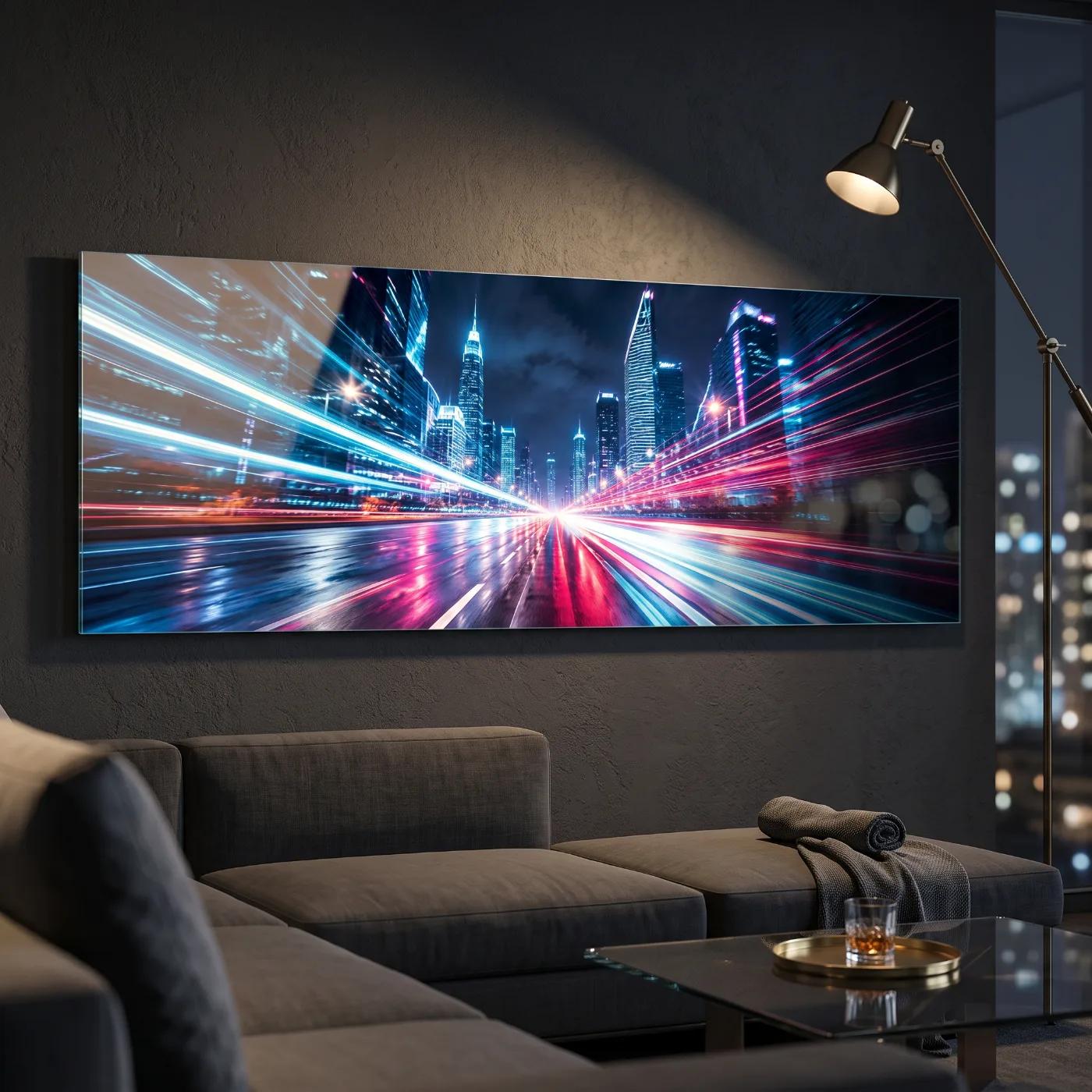 City Light Trails Wall Art Neon Skyline | Glass Wall Art — 3