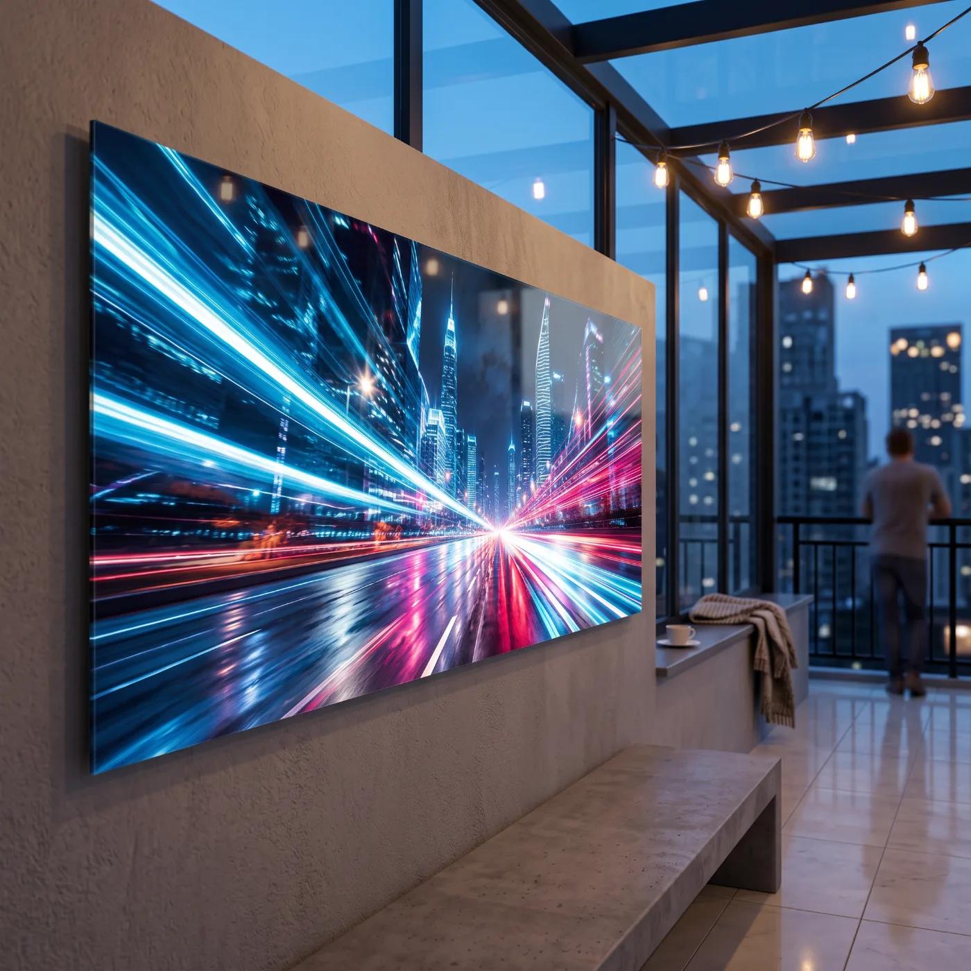 City Light Trails Wall Art Neon Skyline | Glass Wall Art — 4