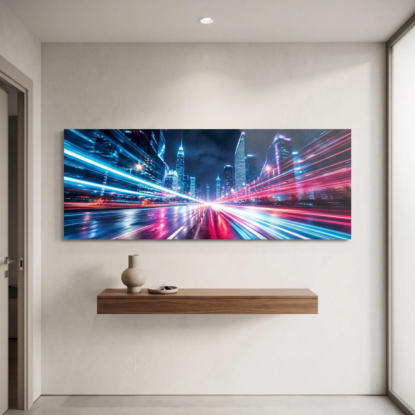 City Light Trails Wall Art Neon Skyline | Glass Wall Art — 5