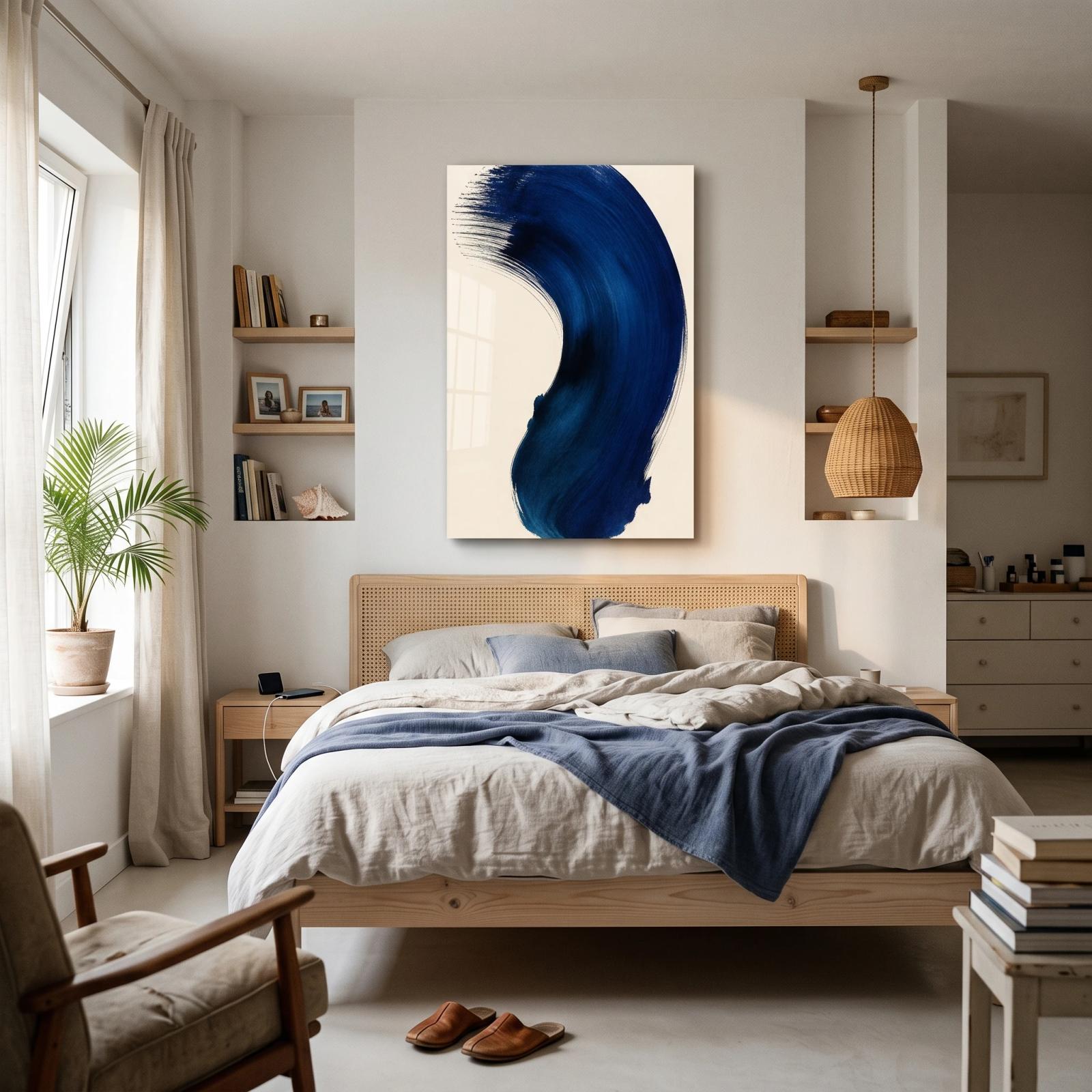 Cobalt Brushstroke Abstract Minimalist Glass Wall Art — 3