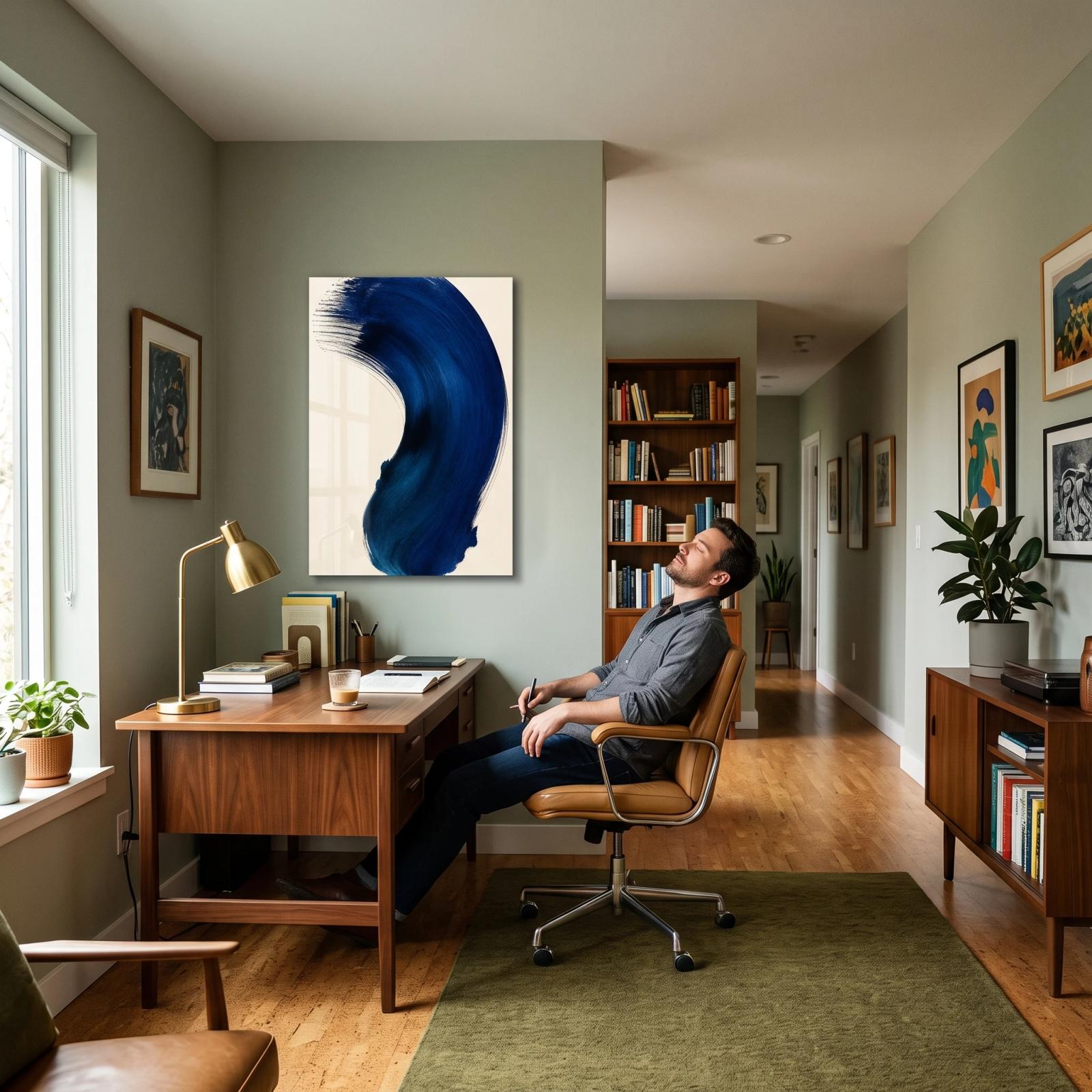 Cobalt Brushstroke Abstract Minimalist Glass Wall Art — 4