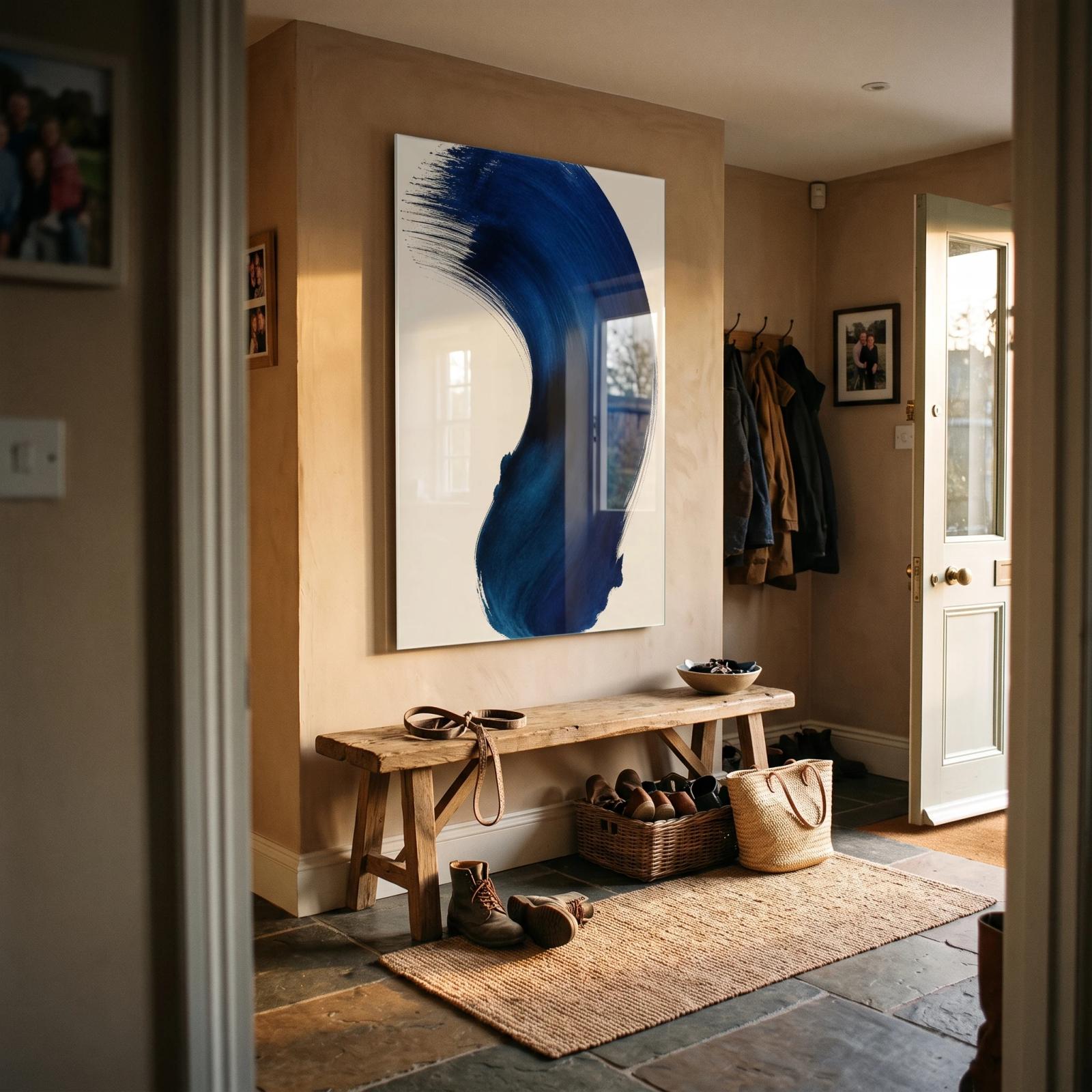 Cobalt Brushstroke Abstract Minimalist Glass Wall Art — 5