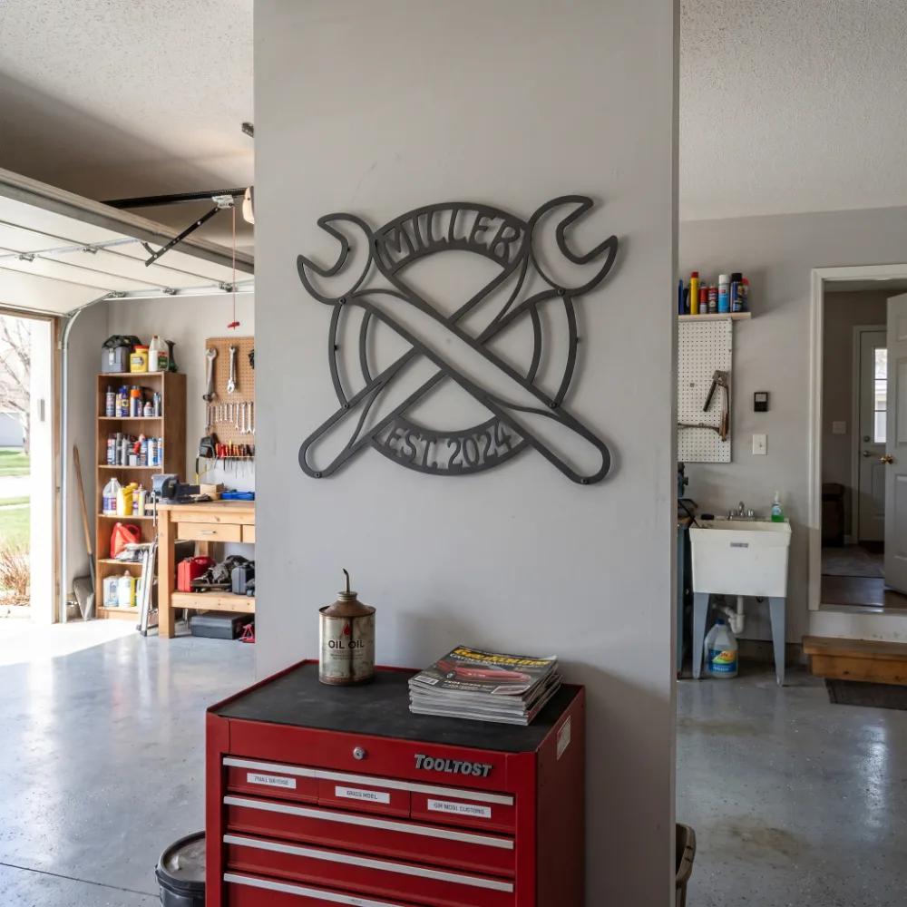 Custom Garage Metal Wall Art – Iron Wrench, Workshop Decor Auto Teacher Gift