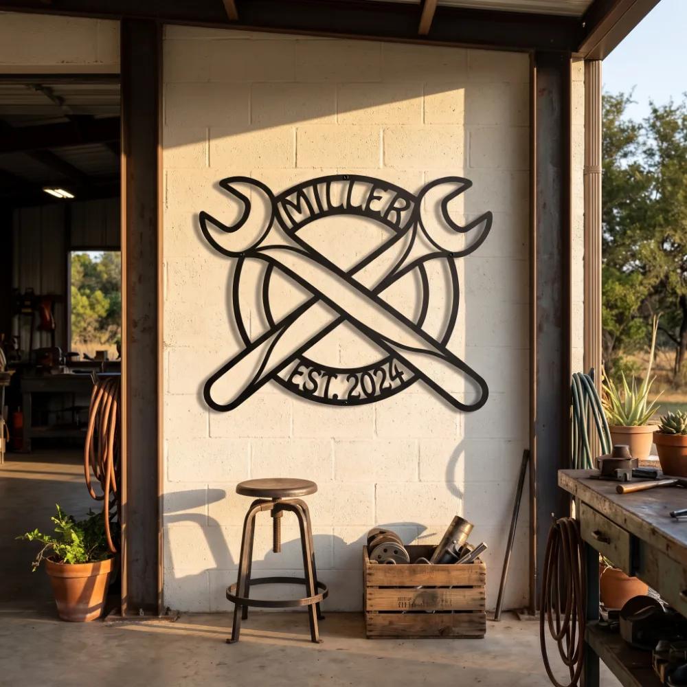 Custom Garage Metal Wall Art – Iron Wrench, Workshop Decor Auto Teacher Gift — 4