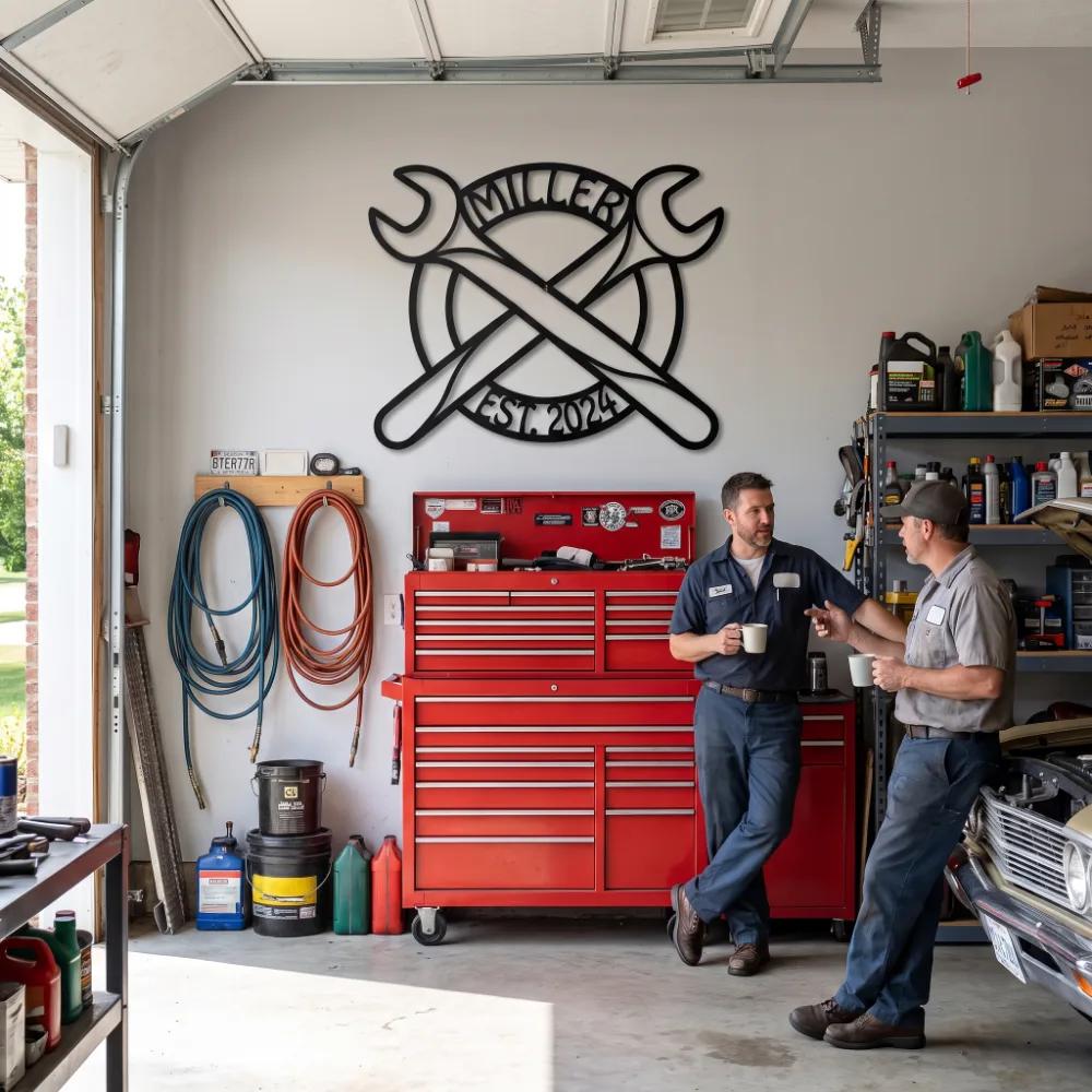 Custom Garage Metal Wall Art – Iron Wrench, Workshop Decor Auto Teacher Gift — 9