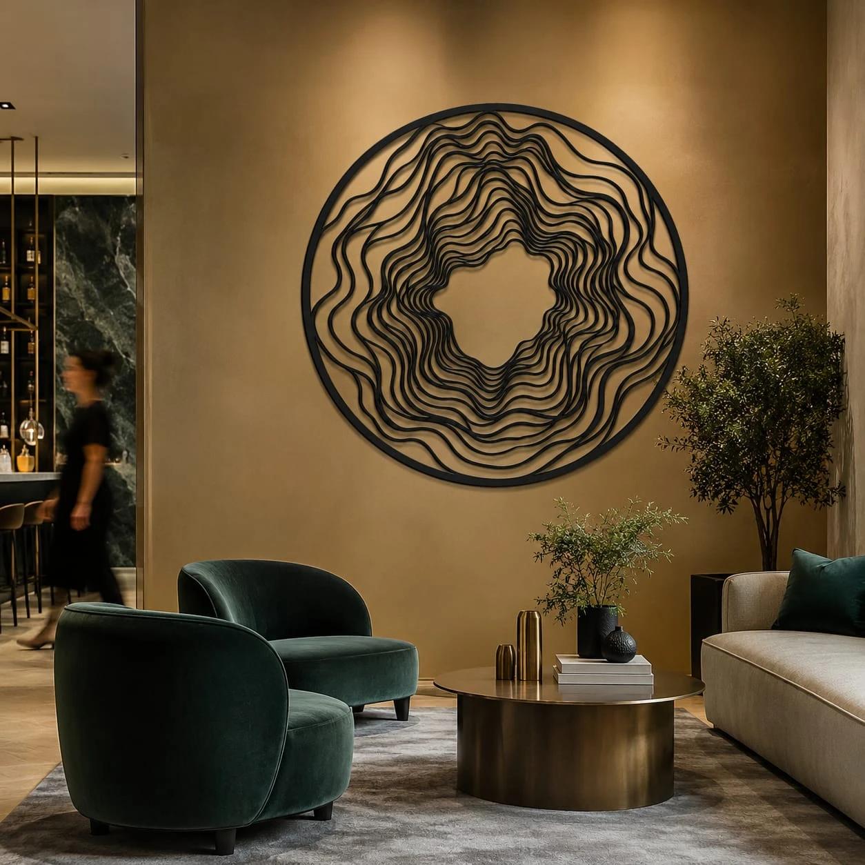 Abstract Topographic Wave Metal Wall Art – Echo, Modern Living Room Decor