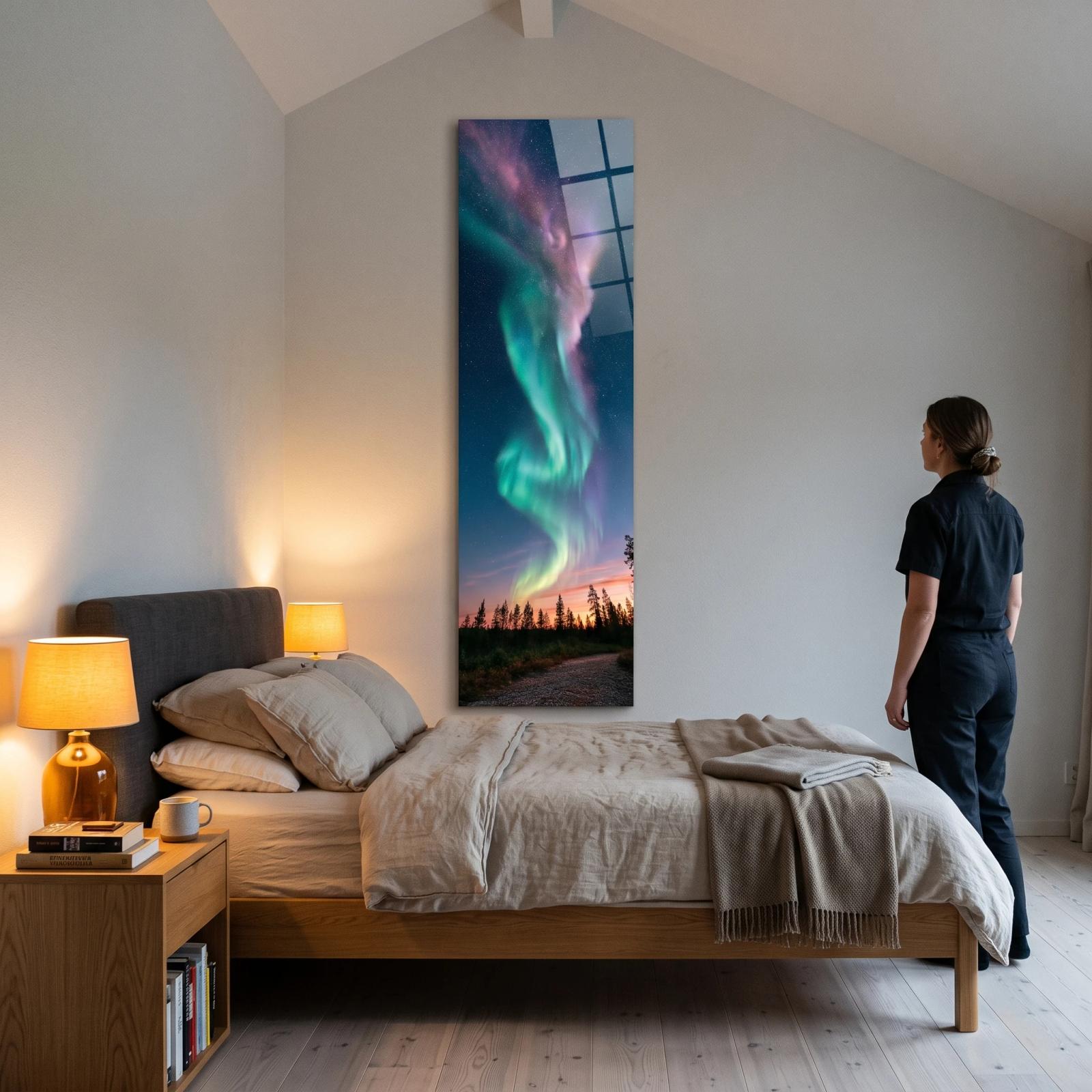 Aurora Borealis Night Sky Vertical Glass Wall Art | Tempered Glass Print