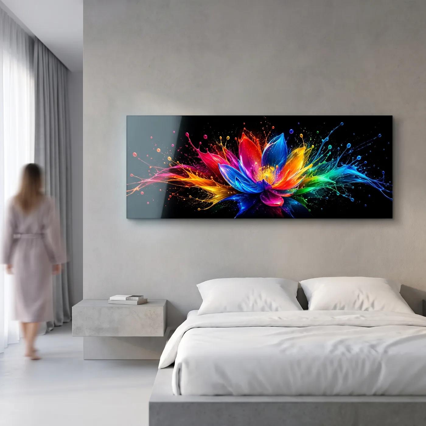 Rainbow Floral Glass Wall Art Vibrant Lotus Splash | Glass Wall Art — 4