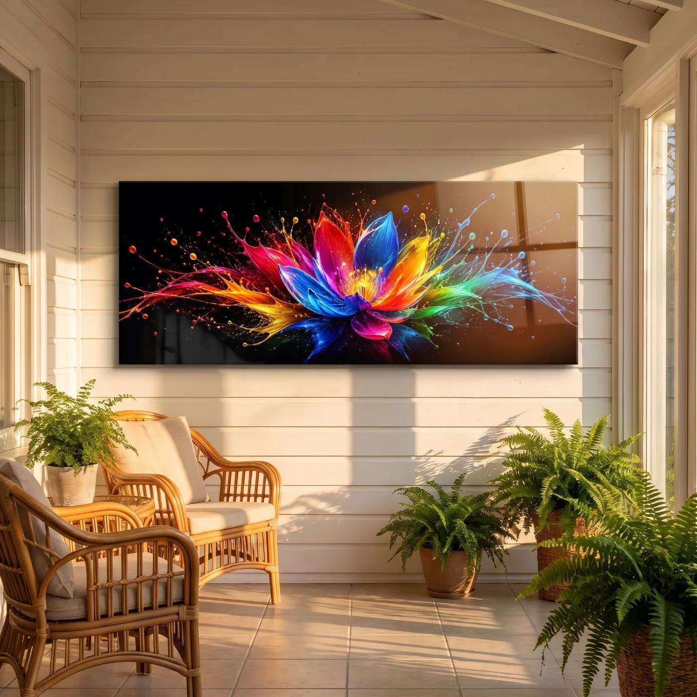 Rainbow Floral Glass Wall Art Vibrant Lotus Splash | Glass Wall Art — 5