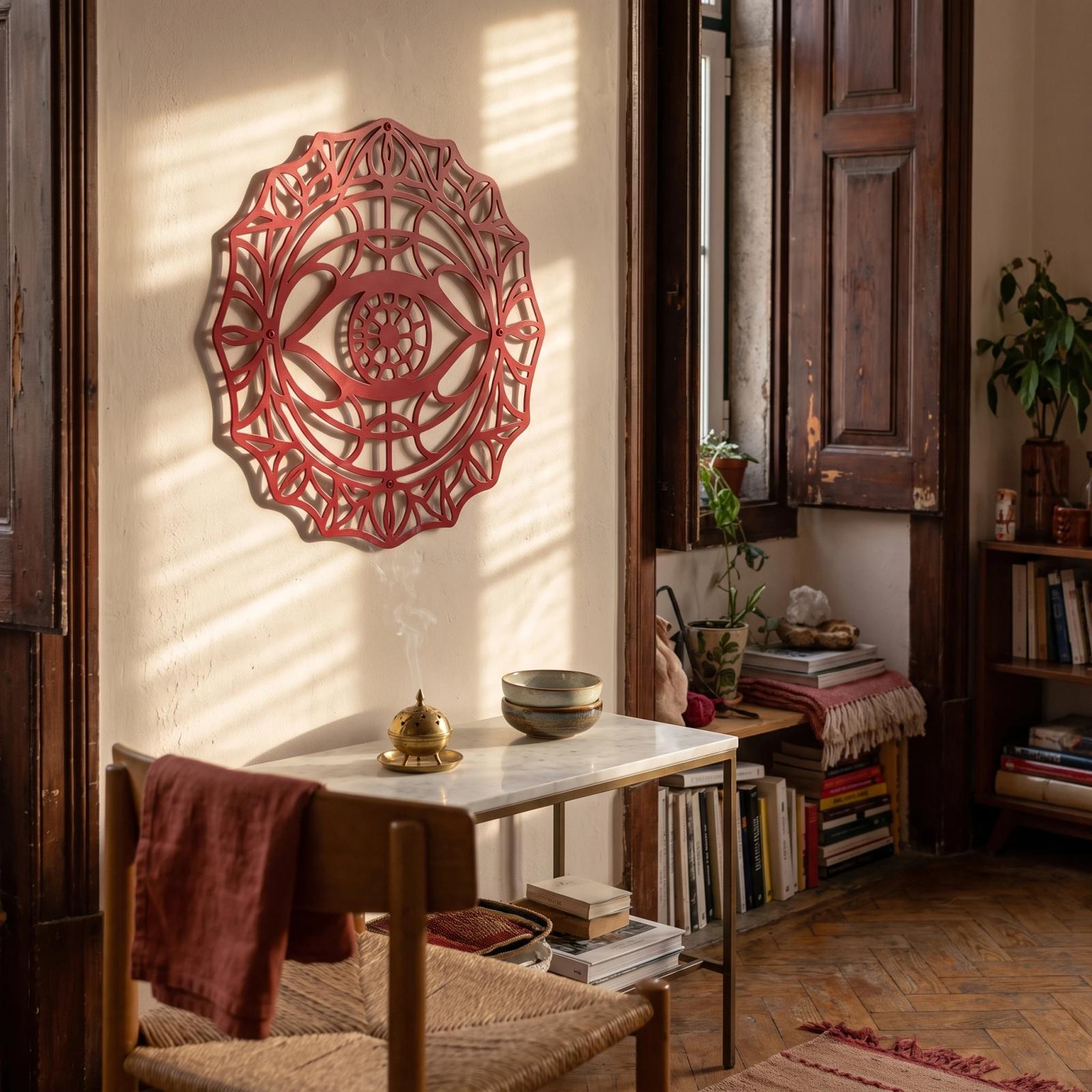 Evil Eye Metal Wall Art Round Mandala Talisman – Guardian Bloom, Entryway Decor — 3