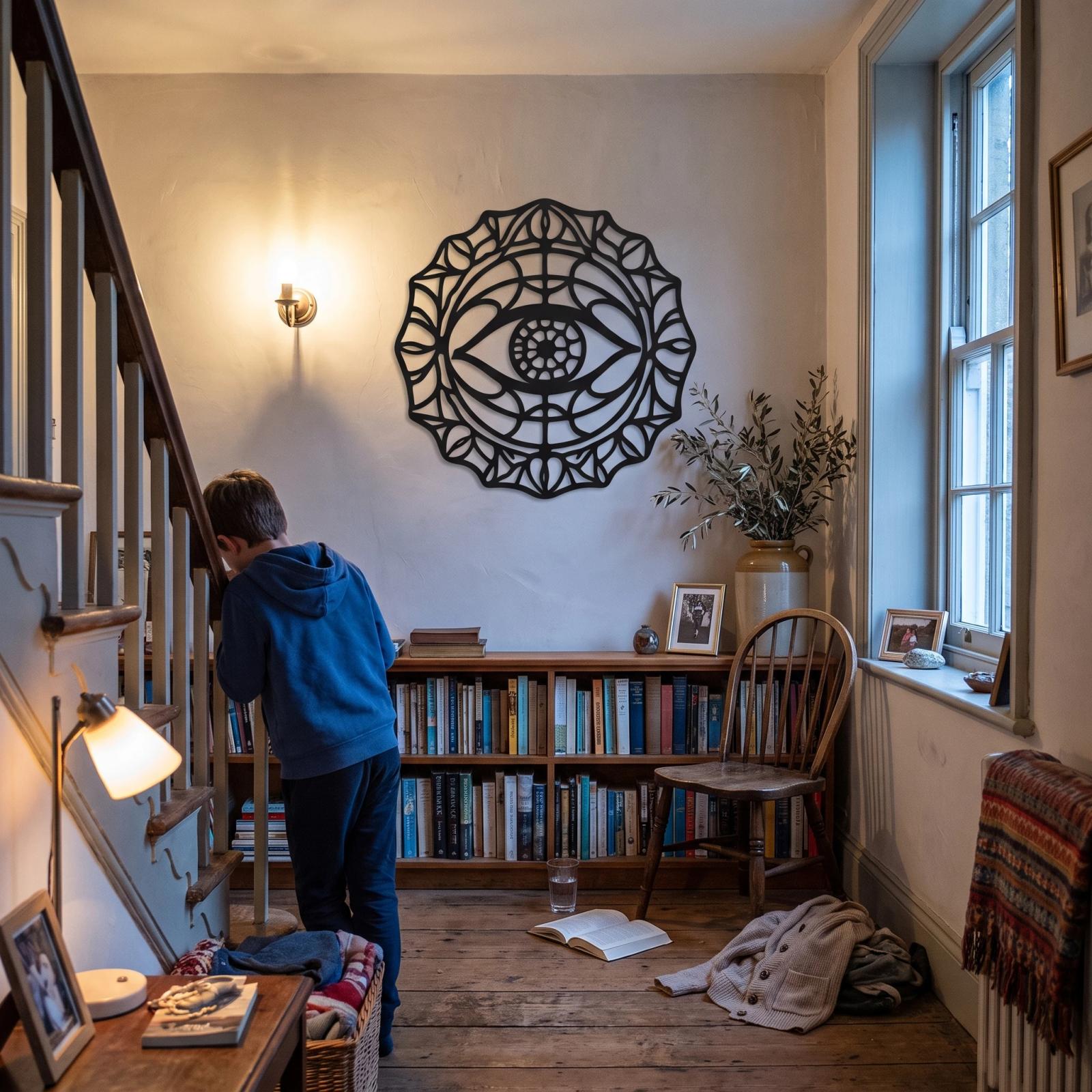 Evil Eye Metal Wall Art Round Mandala Talisman – Guardian Bloom, Entryway Decor — 7