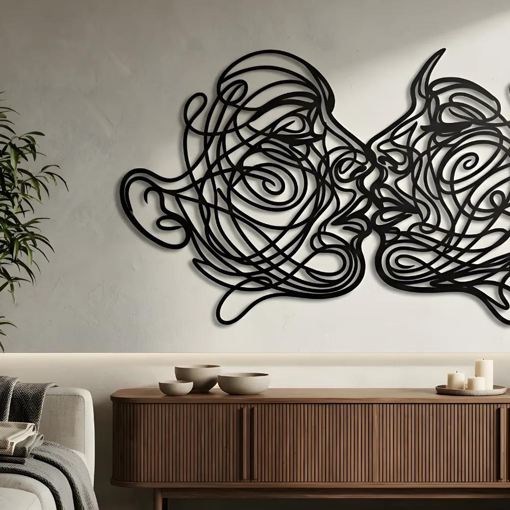 Romantic Couple Kiss Metal Wall Art – Swirling Faces, Bedroom Decor — 2