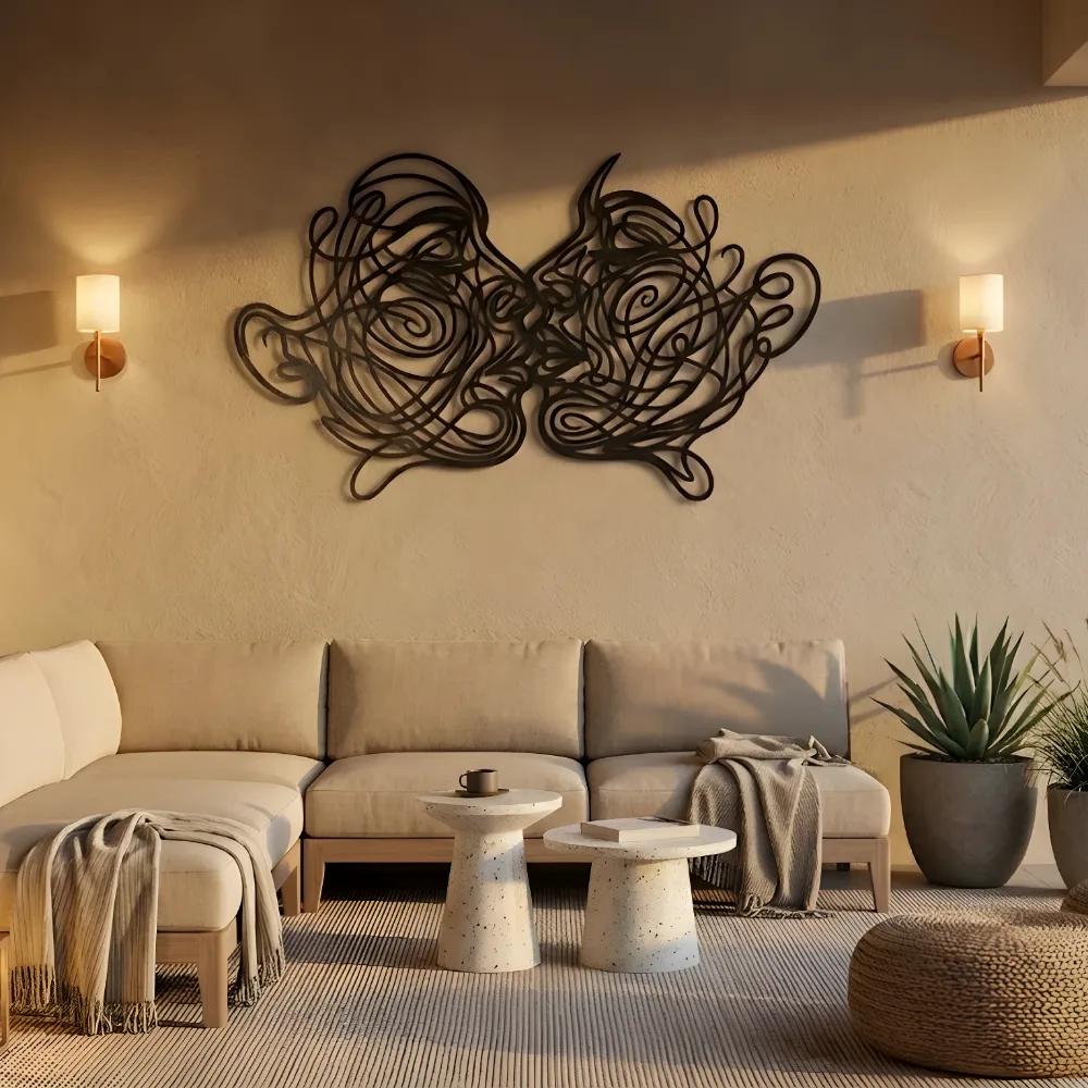 Romantic Couple Kiss Metal Wall Art – Swirling Faces, Bedroom Decor — 3