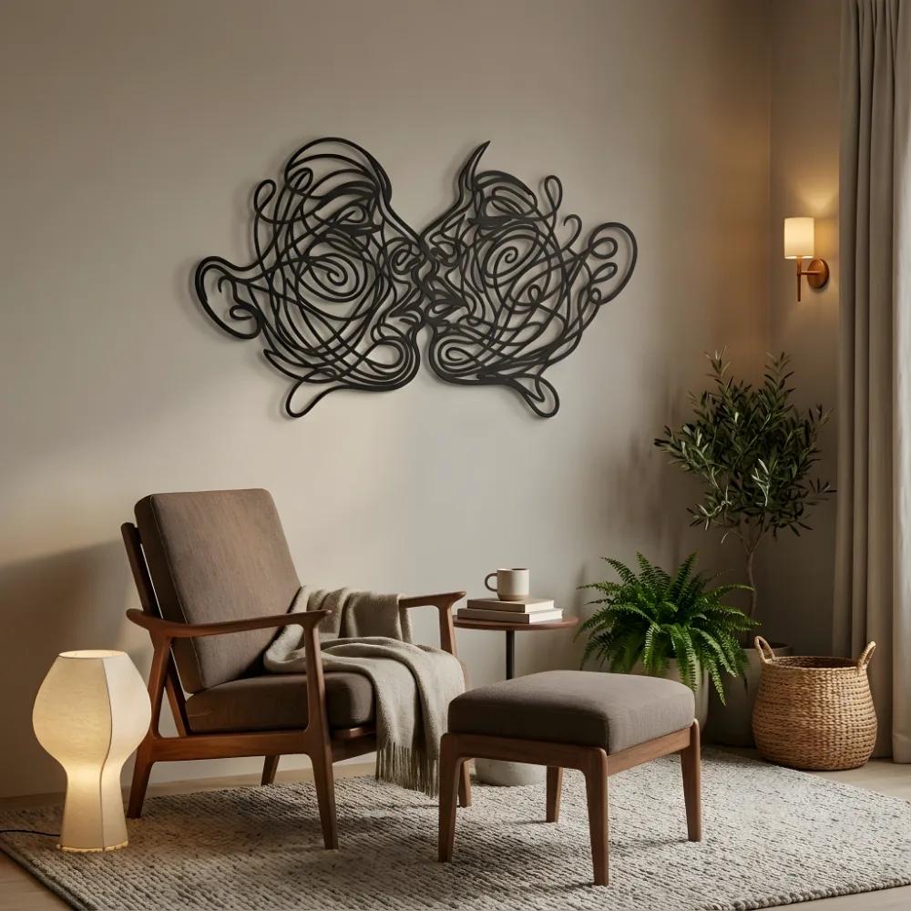 Romantic Couple Kiss Metal Wall Art – Swirling Faces, Bedroom Decor — 4