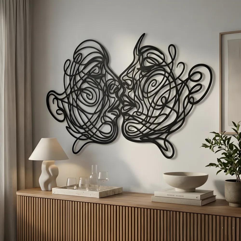 Romantic Couple Kiss Metal Wall Art – Swirling Faces, Bedroom Decor — 5