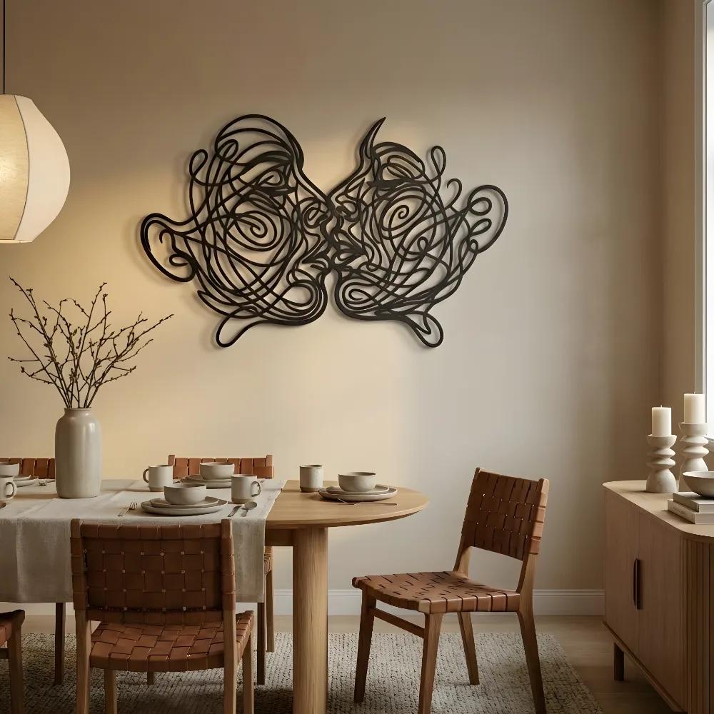 Romantic Couple Kiss Metal Wall Art – Swirling Faces, Bedroom Decor — 7