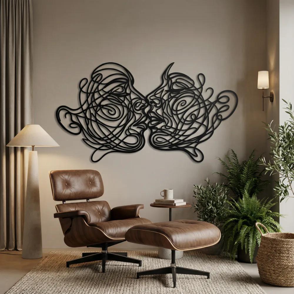 Romantic Couple Kiss Metal Wall Art – Swirling Faces, Bedroom Decor — 8