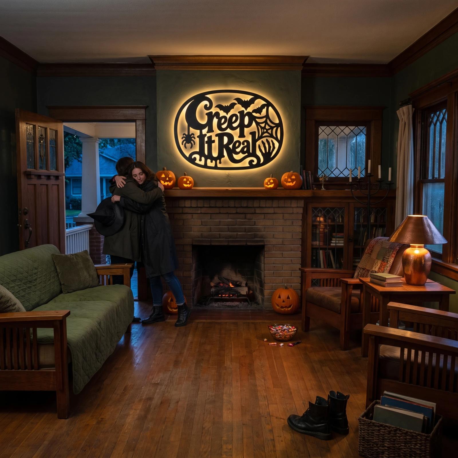 Creep It Real Halloween LED Metal Wall Art – Grave Humor, Gothic Entryway & Living Room Decor — 2