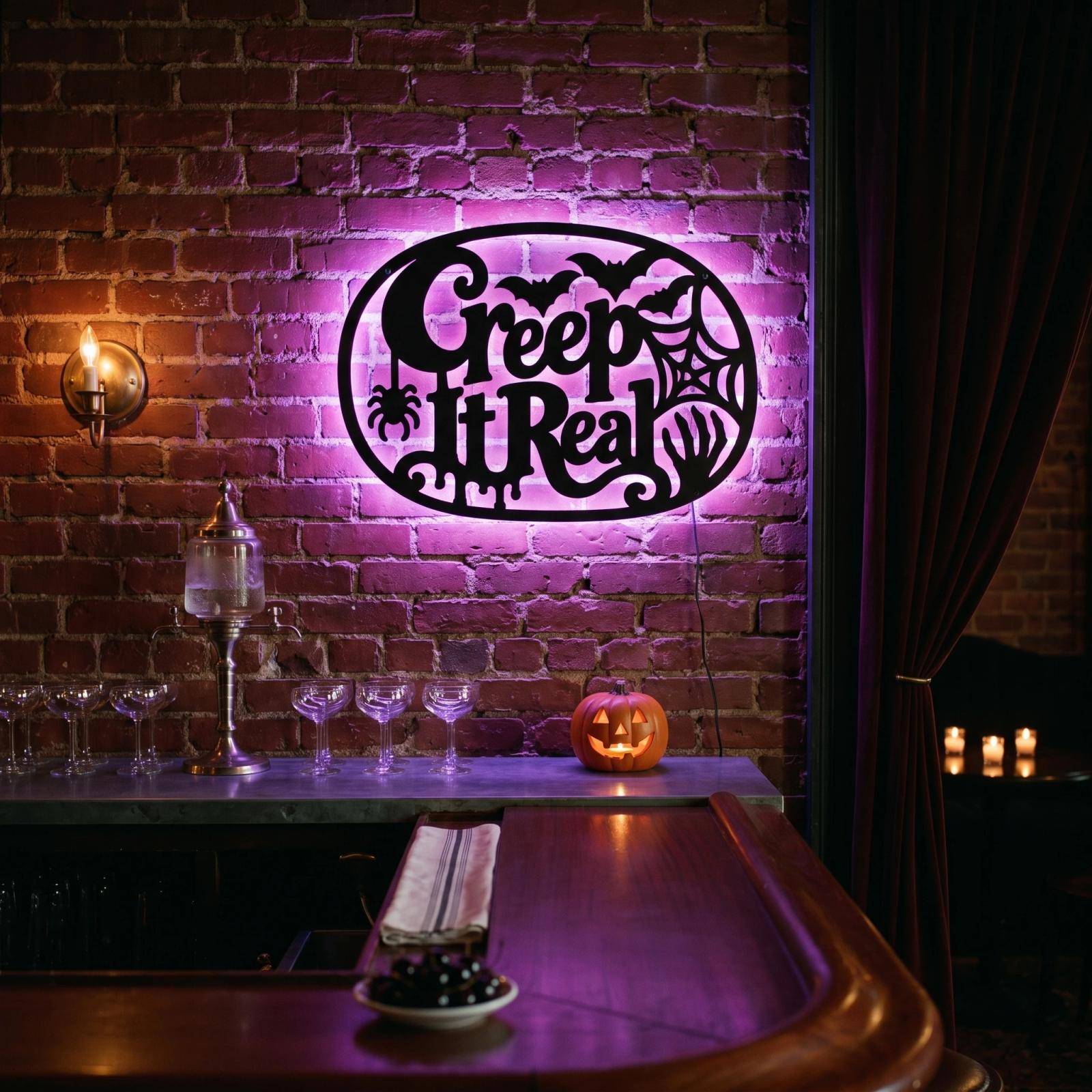 Creep It Real Halloween LED Metal Wall Art – Grave Humor, Gothic Entryway & Living Room Decor — 3