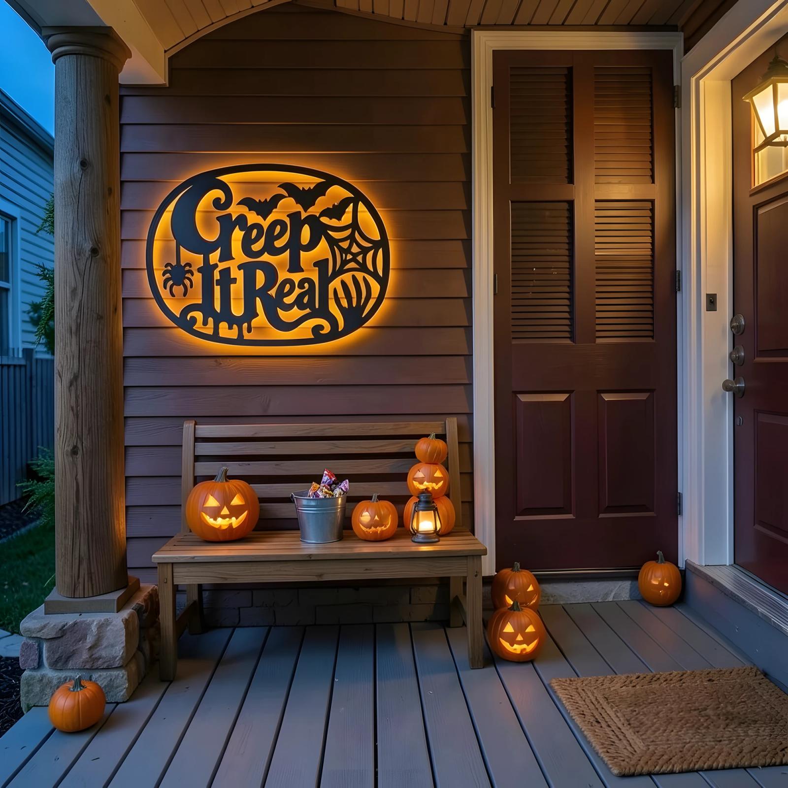 Creep It Real Halloween LED Metal Wall Art – Grave Humor, Gothic Entryway & Living Room Decor — 6