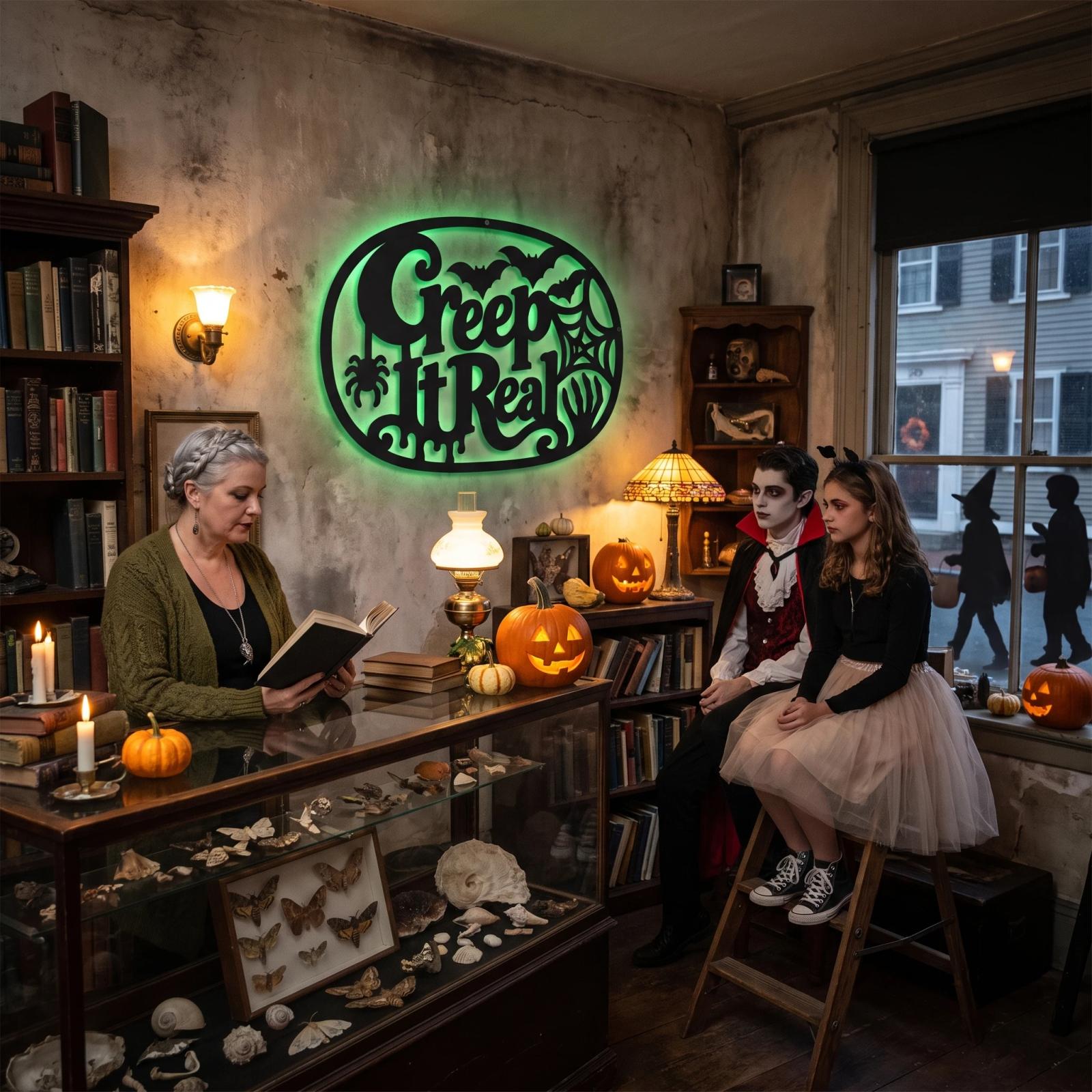 Creep It Real Halloween LED Metal Wall Art – Grave Humor, Gothic Entryway & Living Room Decor — 7