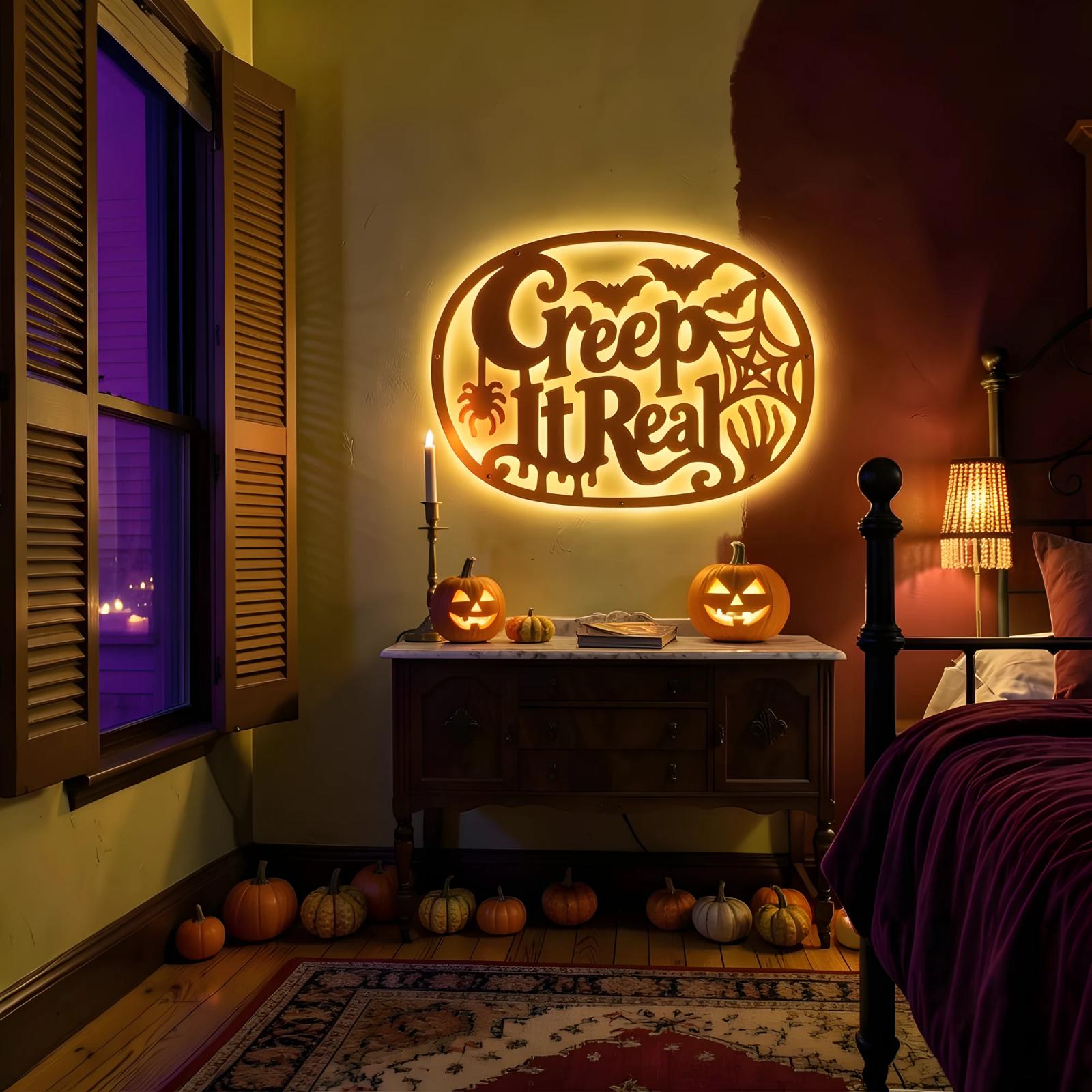 Creep It Real Halloween LED Metal Wall Art – Grave Humor, Gothic Entryway & Living Room Decor — 8