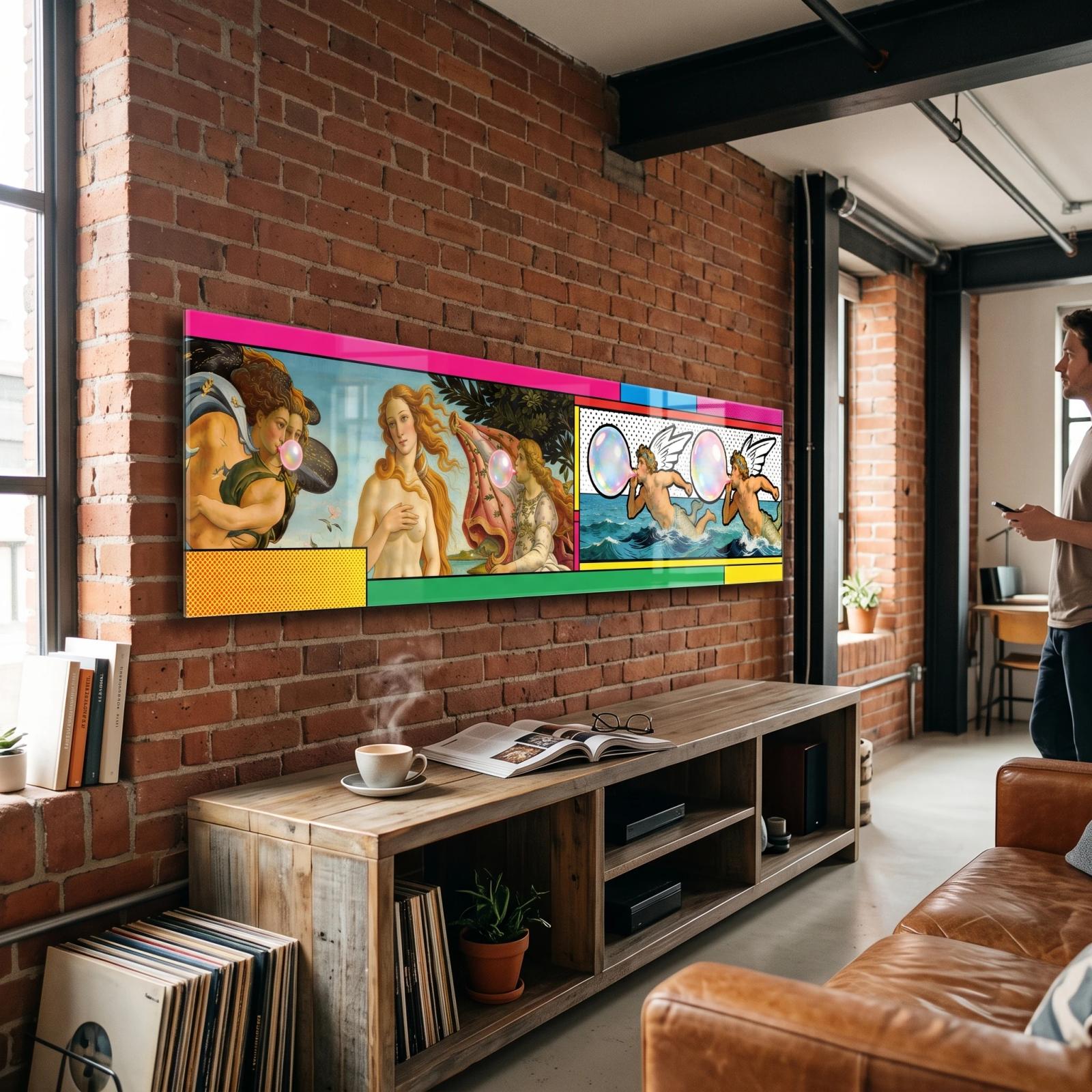 Pop Art Glass Wall Art Renaissance Comic Mashup | Glass Wall Art