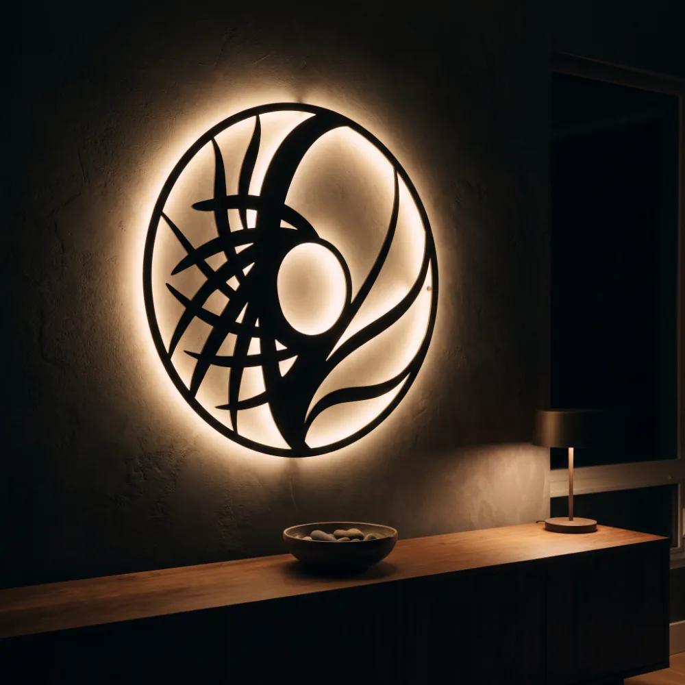 Circle Metal LED Wall Art – Tidal Orbit, Modern Backlit Living Room Decor for Couples
