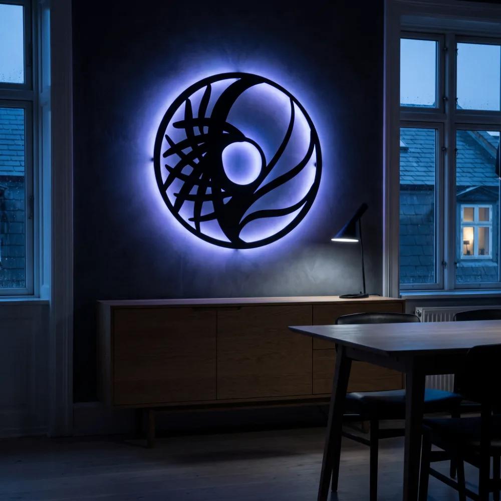 Circle Metal LED Wall Art – Tidal Orbit, Modern Backlit Living Room Decor for Couples — 2