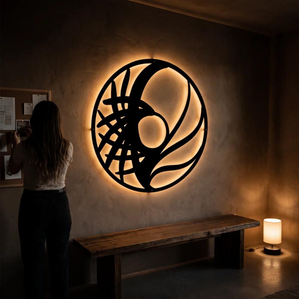 Circle Metal LED Wall Art – Tidal Orbit, Modern Backlit Living Room Decor for Couples — 3