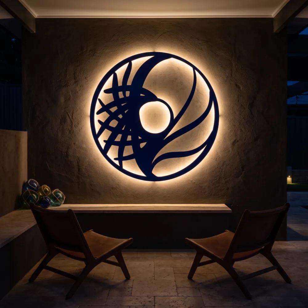 Circle Metal LED Wall Art – Tidal Orbit, Modern Backlit Living Room Decor for Couples — 4