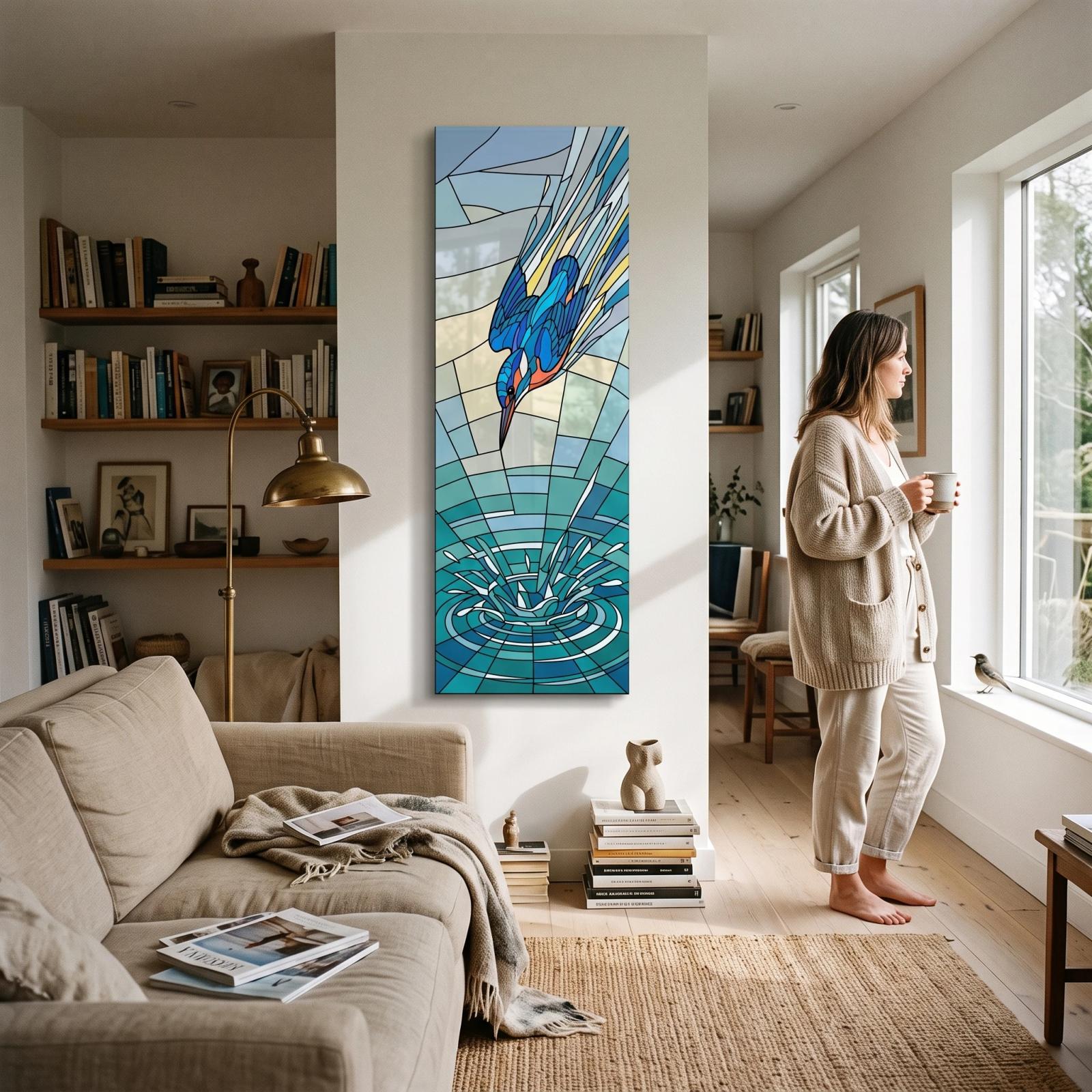 Kingfisher Glass Wall Art Stained Bird Design | Glass Wall Art