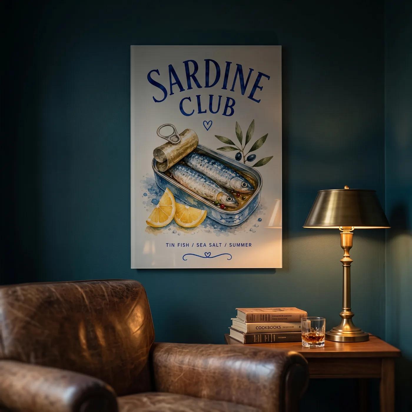 Sardine Tin Kitchen Art Coastal Watercolor | Glass Wall Art — 4