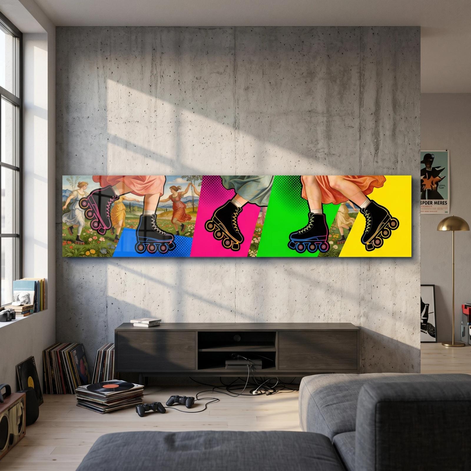 Roller Skate Renaissance Pop Collage Glass Wall Art