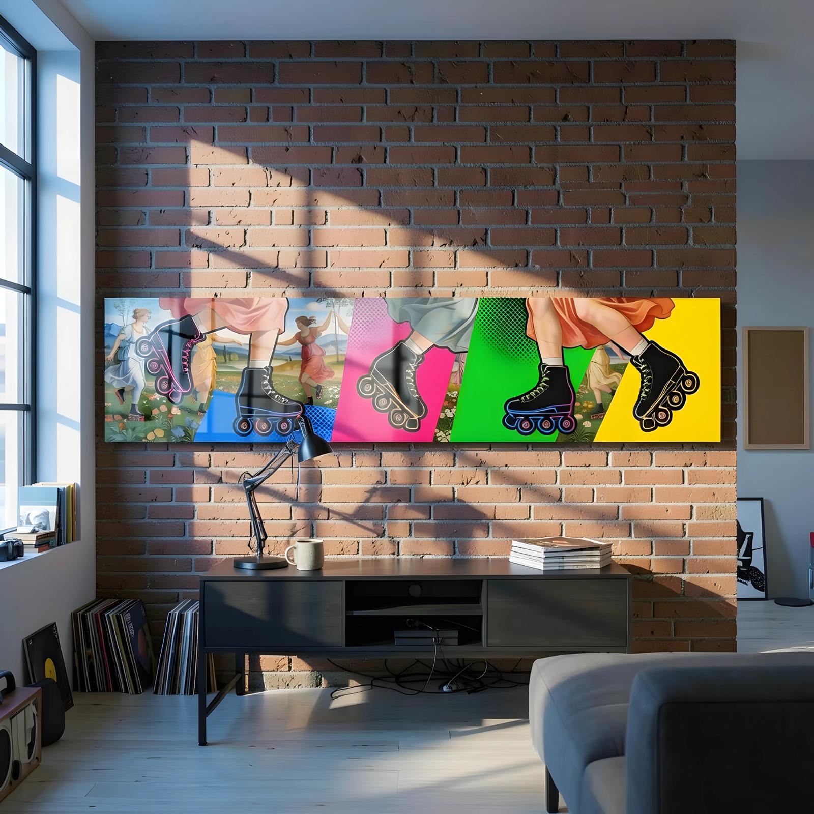Roller Skate Renaissance Pop Collage Glass Wall Art — 4