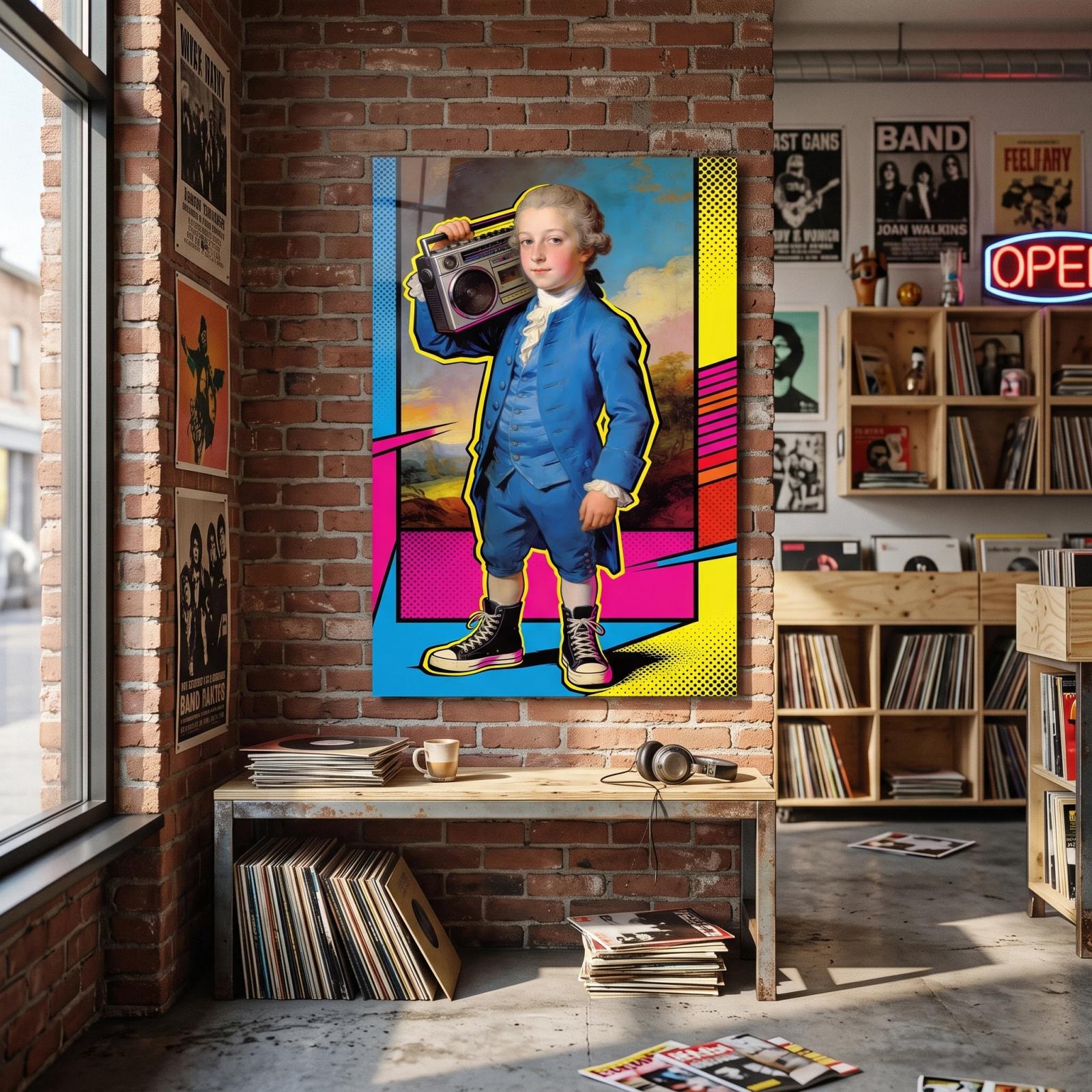 Pop Art Portrait Boombox Boy Wall Art | Glass Wall Art