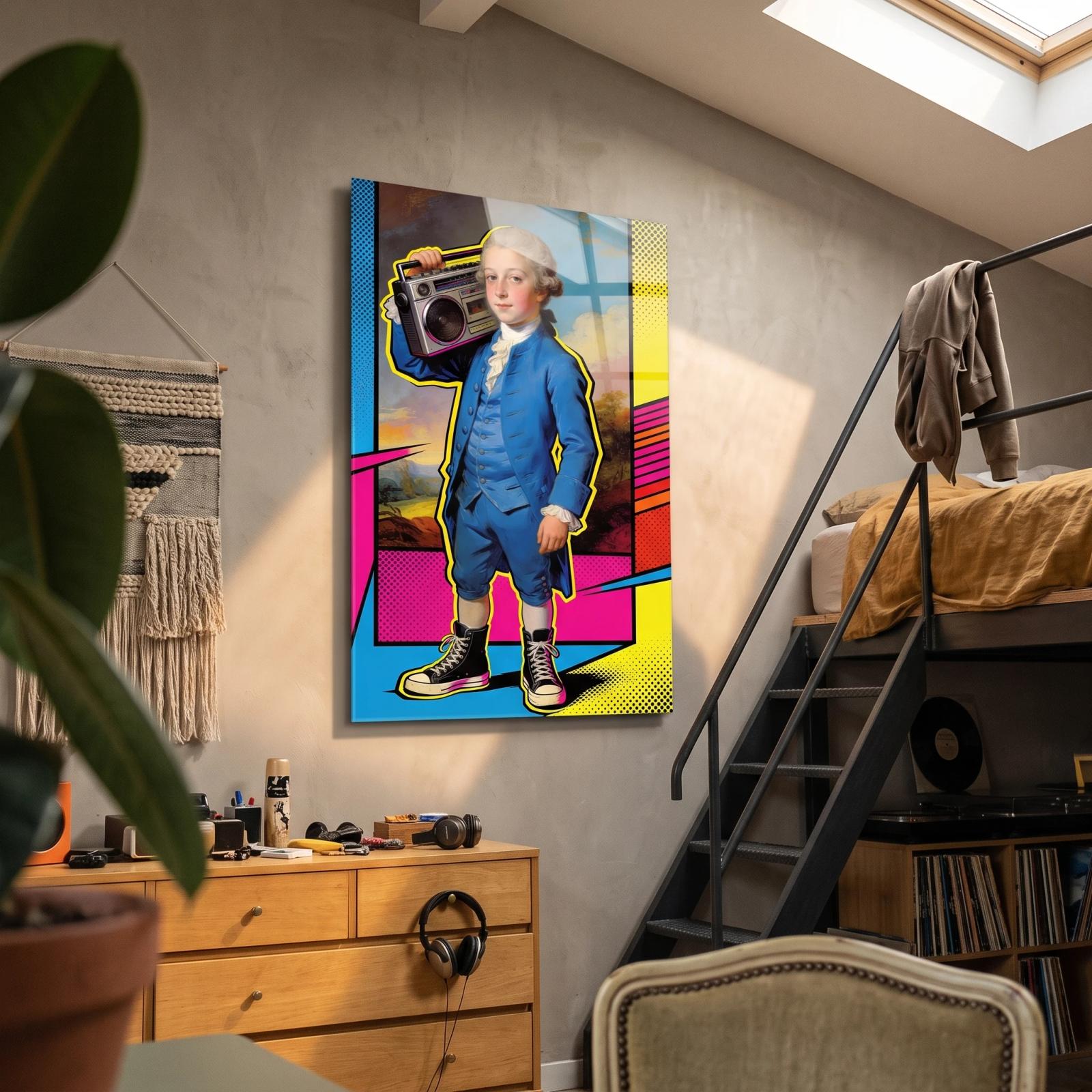 Pop Art Portrait Boombox Boy Wall Art | Glass Wall Art — 2