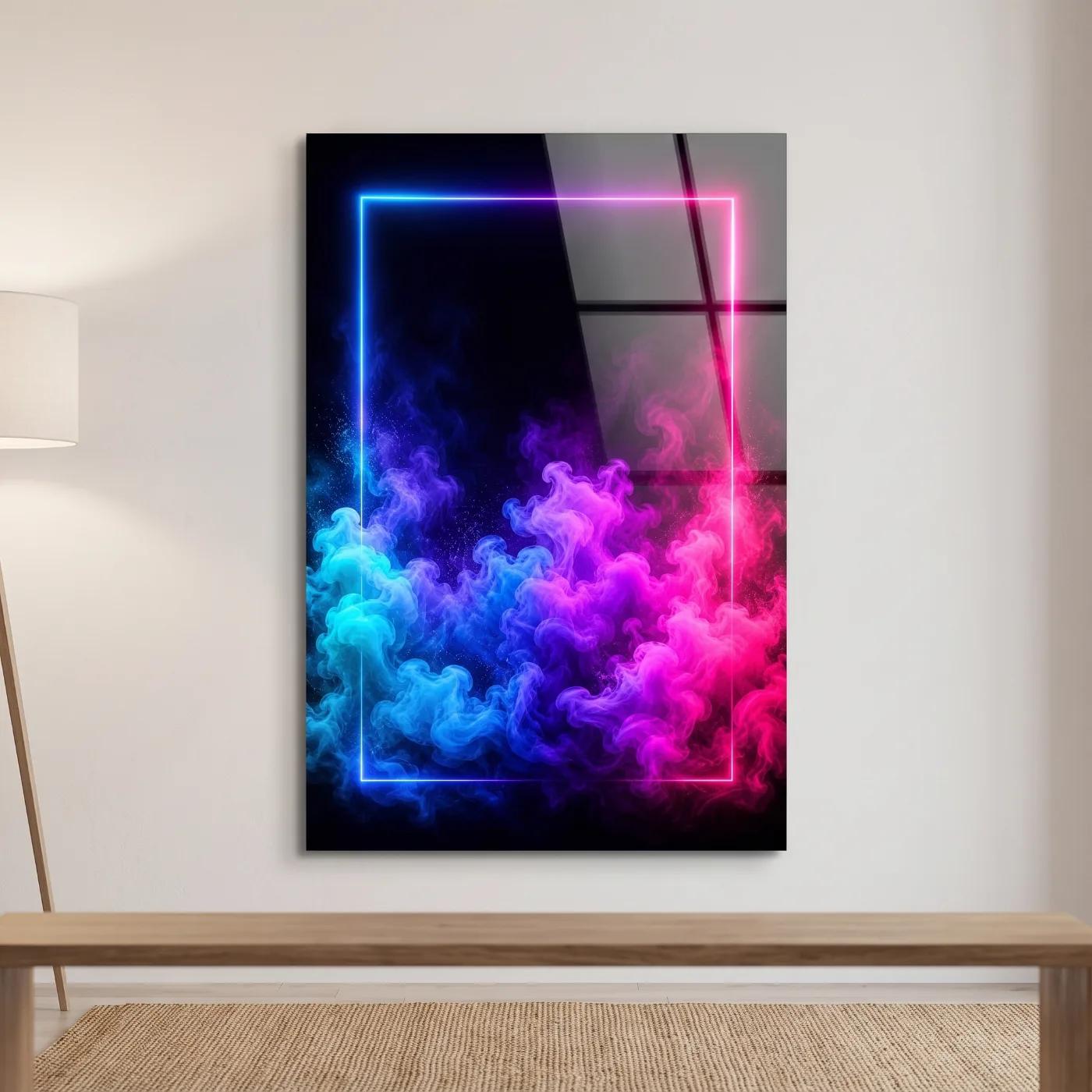 Neon Smoke Glass Wall Art Blue Pink Frame | Glass Wall Art