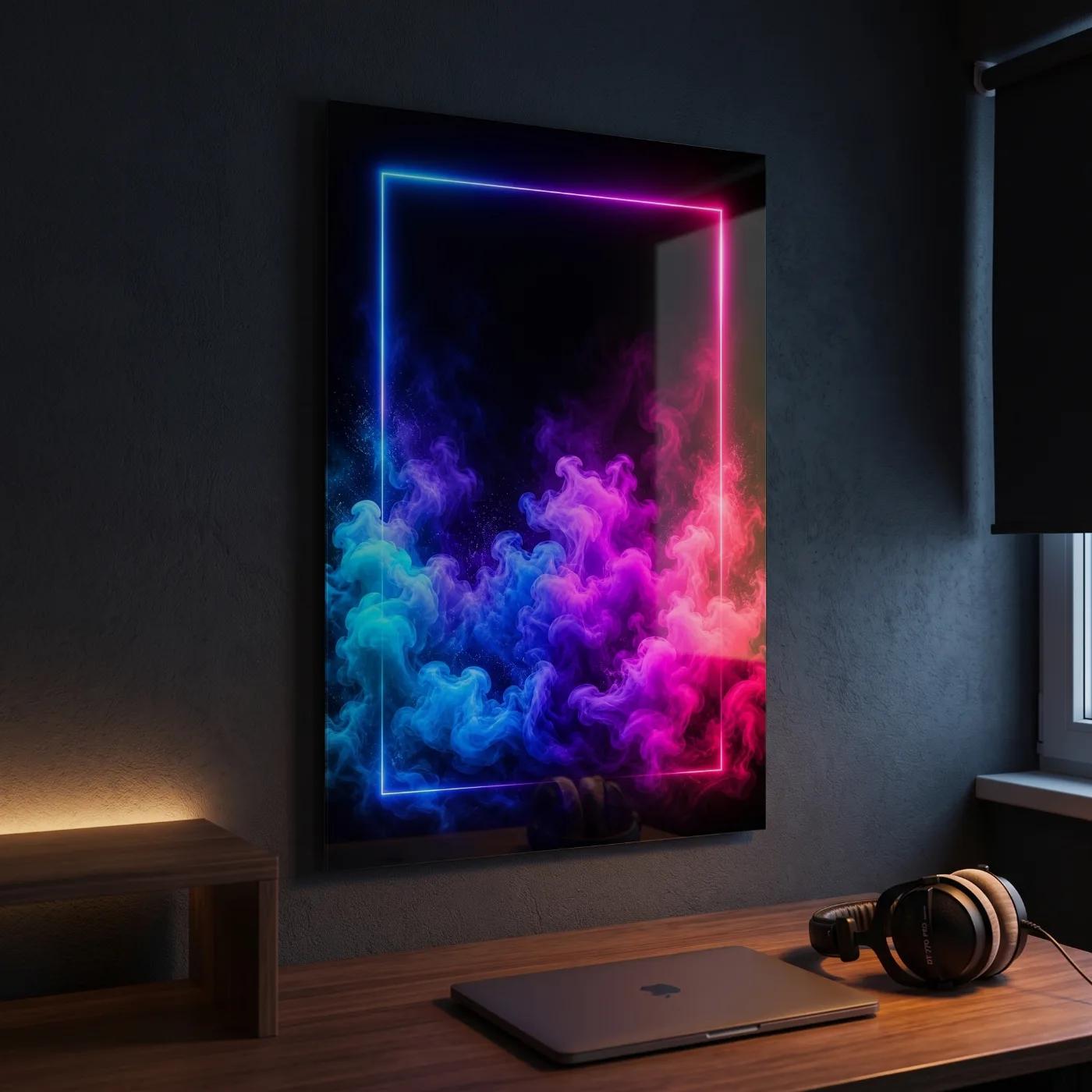 Neon Smoke Glass Wall Art Blue Pink Frame | Glass Wall Art — 2