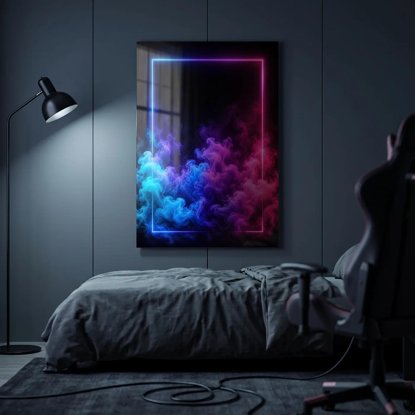 Neon Smoke Glass Wall Art Blue Pink Frame | Glass Wall Art — 3